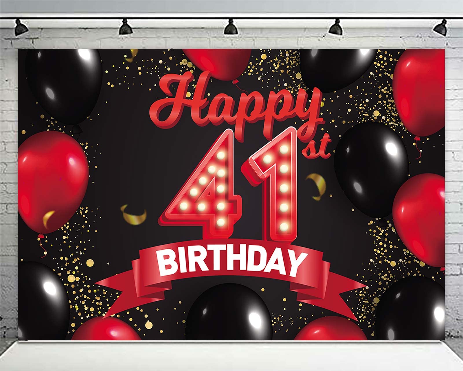 Happy 41St Birthday Red And Black Banner Backdrop Decorations Balloons Theme Decor For Girls Women Princess 41 Years Old Birthda