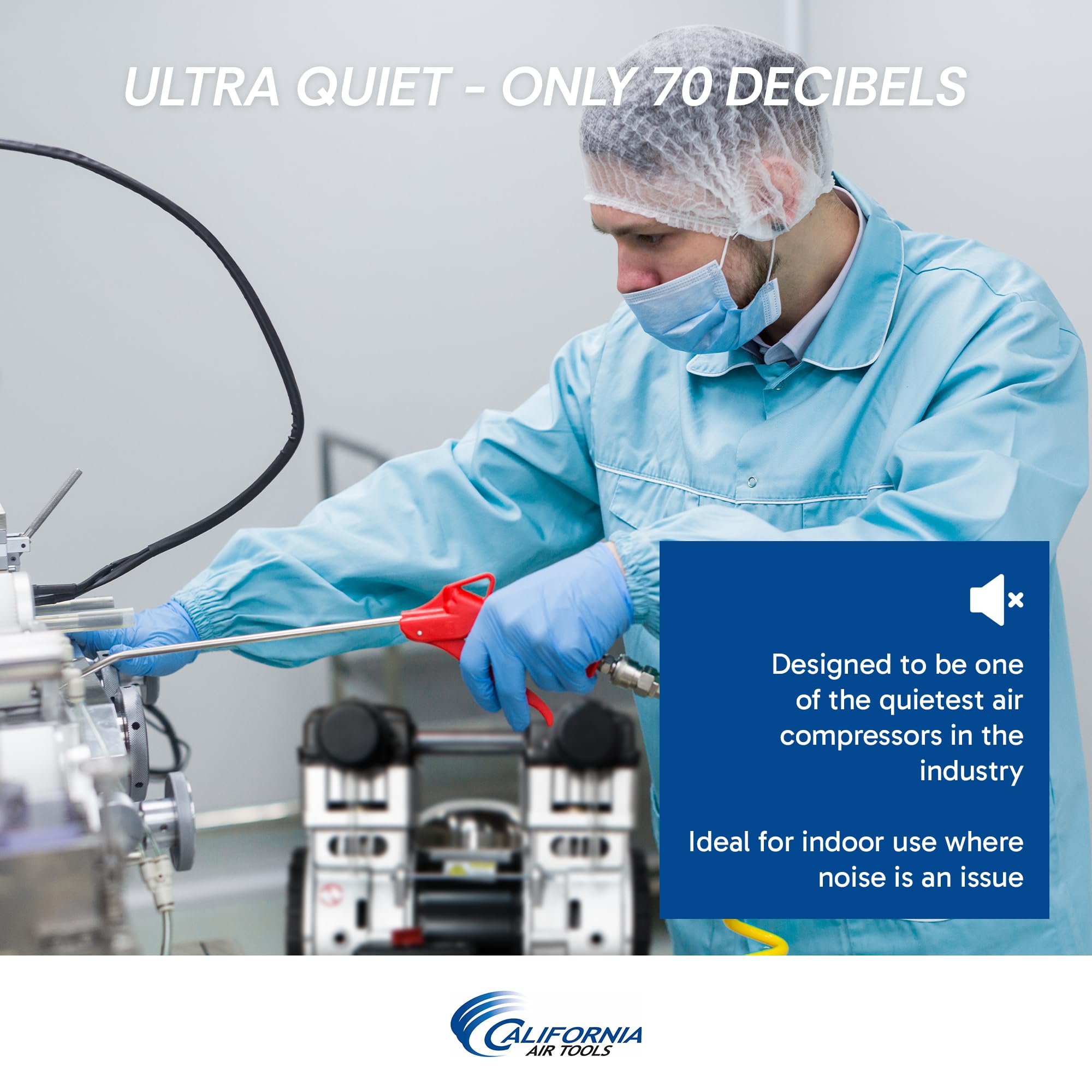 California Air Tools 10020Dcad-22060 Powerful 2.0 Hp Ultra Quiet, Oil-Free Air Compressor, 10 Gallon Tank, 70 Db Noise Level, El