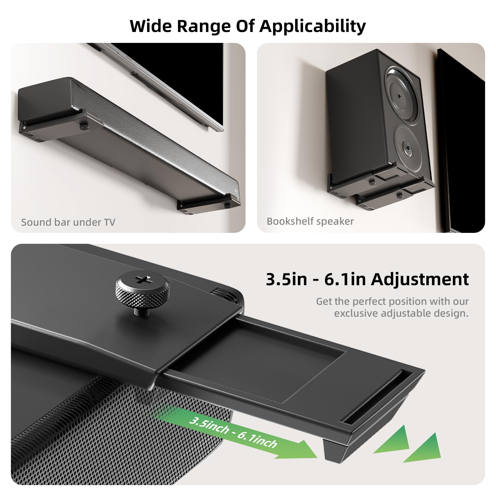 Eletiuo Soundbar Mount,Universal Dual Soundbar Wall Brackets Hold Up To 30 Lbs, Adjustable & Extendable From 3.5   -6.1   ,Compa