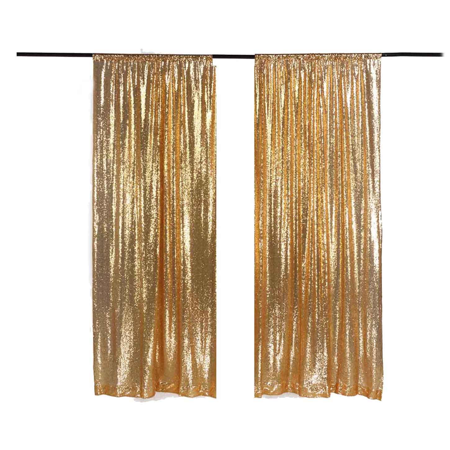 Lqiao Sequence Backdrop Curtain Panel 2 Pieces 2Ftx8Ft Gold Shimmer Wall For Photo Booth Parties Wedding