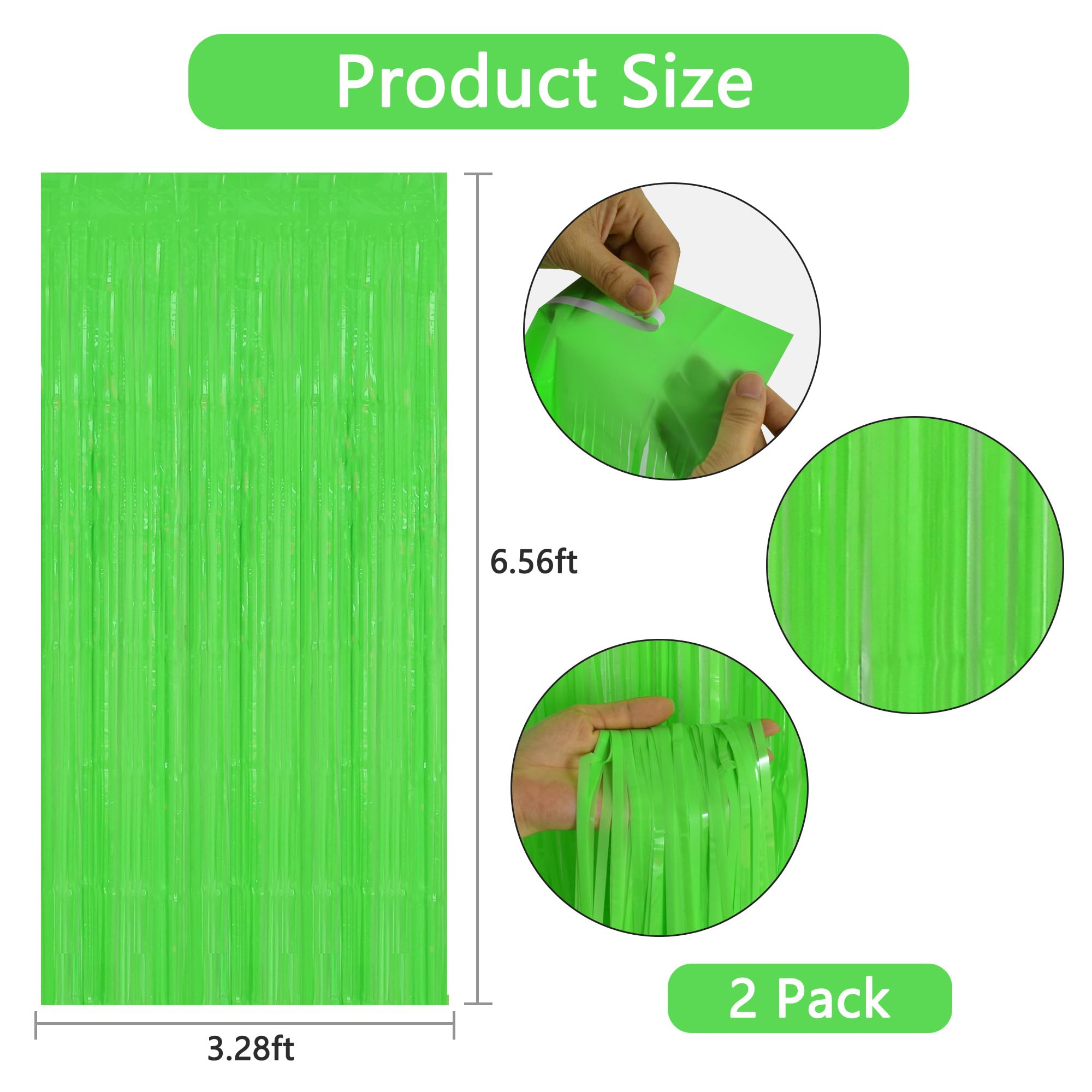 Beishida 2Pcs Green Door Streamer Fluorescent Blue Backdrop Blue Foil Fringe Curtains Tinsel For Birthday Baby Shower Halloween