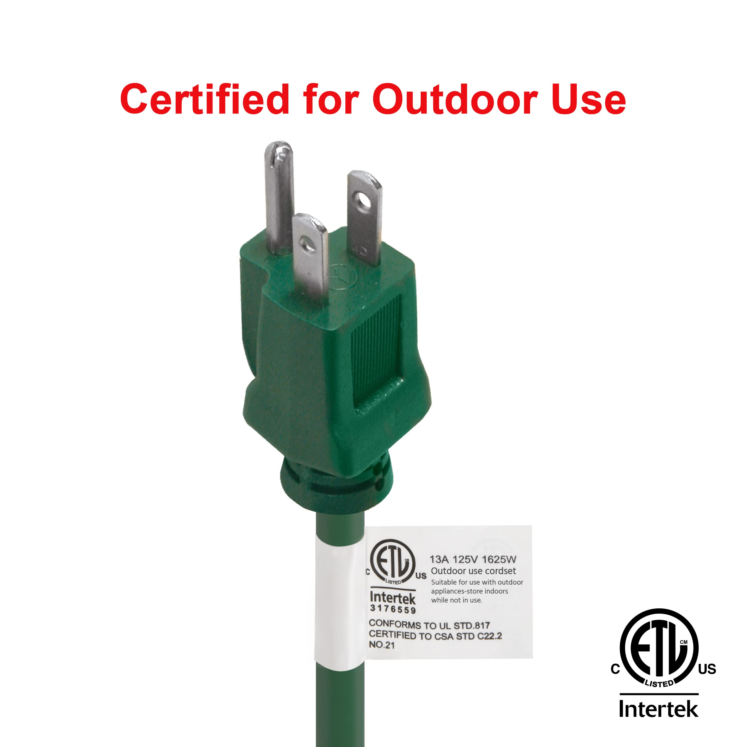 Clear Power 35 Ft 3 Outlet Lawn & Garden Outdoor Extension Cord 16/3 Sjtw, Green, Water & Weather Resistant, Flame Retardant, 3