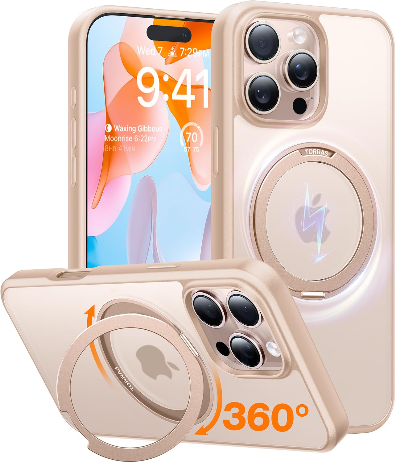 Torras 360Rotatable Magnetic Ring For Iphone 16 Pro Max Case, Fit For Magsafe With Stand & Ring Holder, 16Ft Mil Grade Shockproo