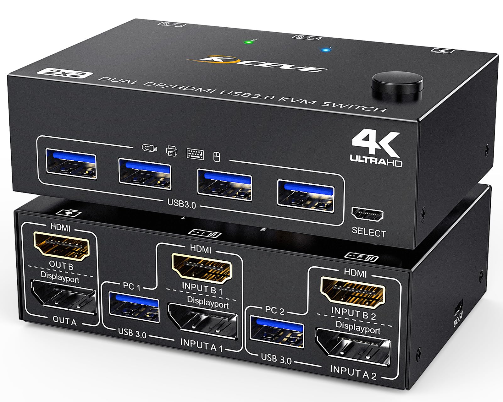 Usb 3.0 Dual Monitor Kvm Switch Hdmi+Displayport 4K@60Hz,2K@120Hz,Mleeda 2 Monitors 2 Computers Kvm Switch For 2 Computer Share