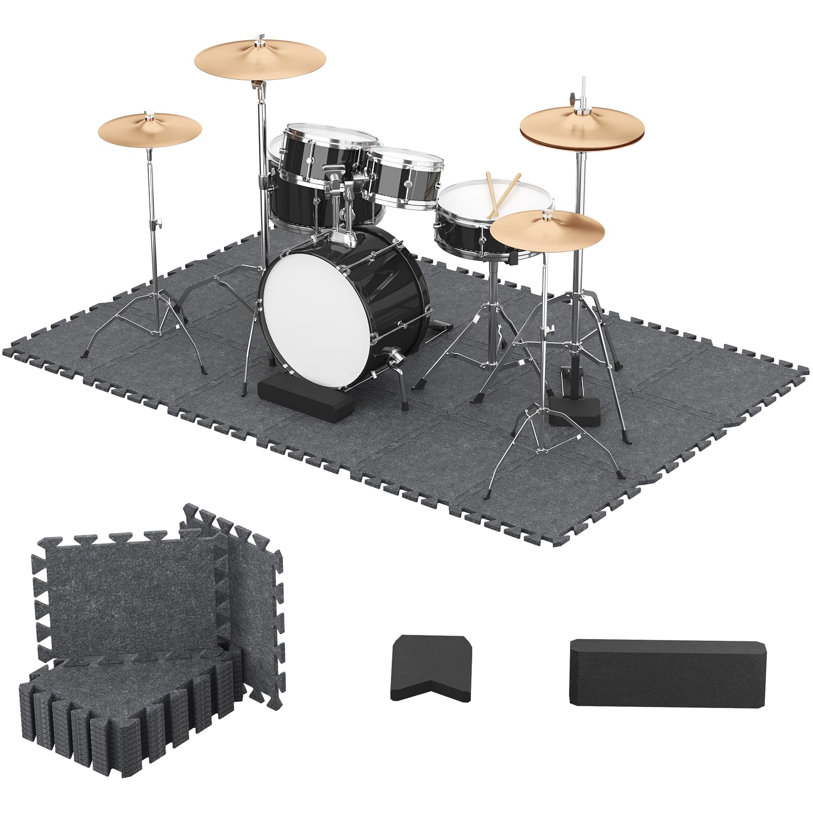 TONOR Drum Mat Set, 18PCS, Each 15.8 x 11.8 x 0.35, Soundproof Carpet with Non-Slip Bottom, Thick Sound Absorbing Panel fo