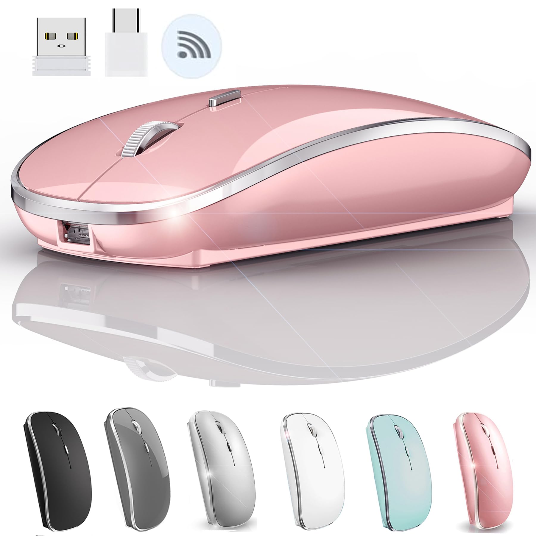 Wireless Mouse For Macbook Pro Macbook Air Mac Imac Desktop Computer Chromebook Win7/8/10 Pc Hp Dell Laptop (Rose Gold)