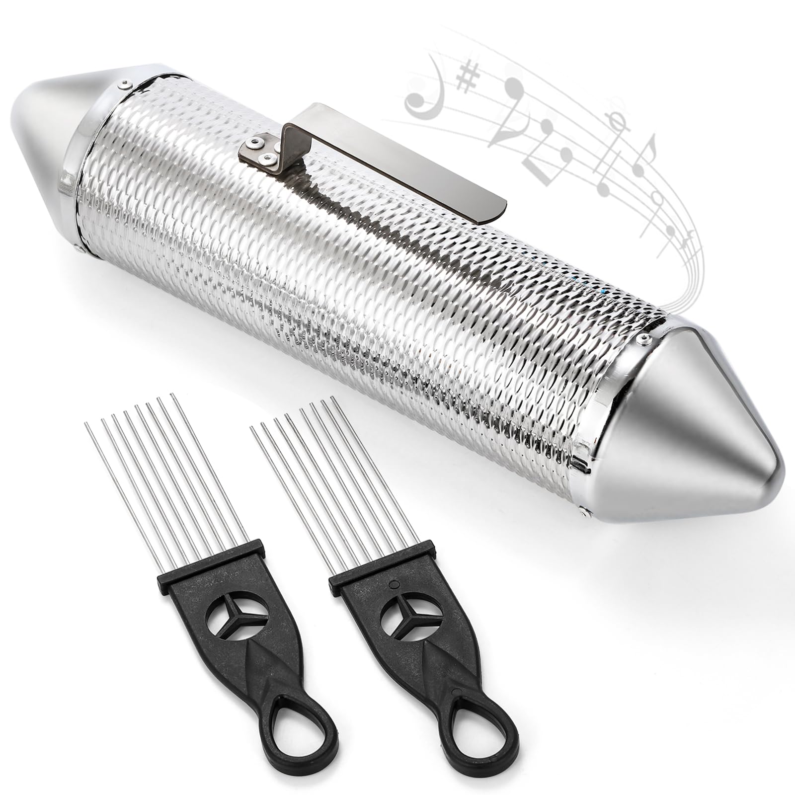 SOUJOY Guiro Instrument, Stainless Steel Guiro Shaker with 2 Scrapers, 15 x 3 Latin Percussion Instrument, Professional Band