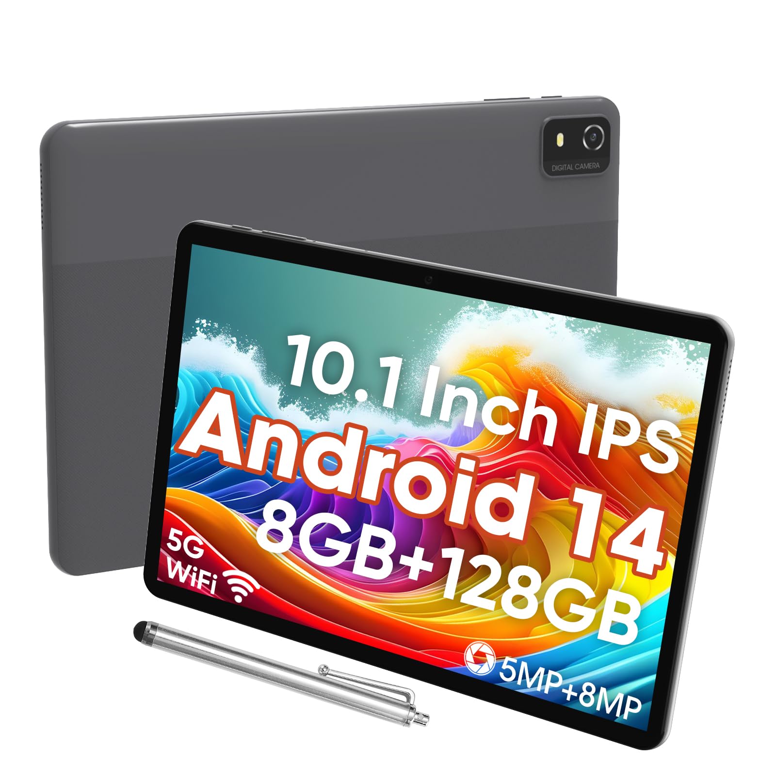 weelikeit 10-Inch Android Tablet, 128GB Storage (Expandable to 1TB), 6000mAh Battery, 5G WiFi 6, Bluetooth 5.0, 8MP + 5MP Dual C