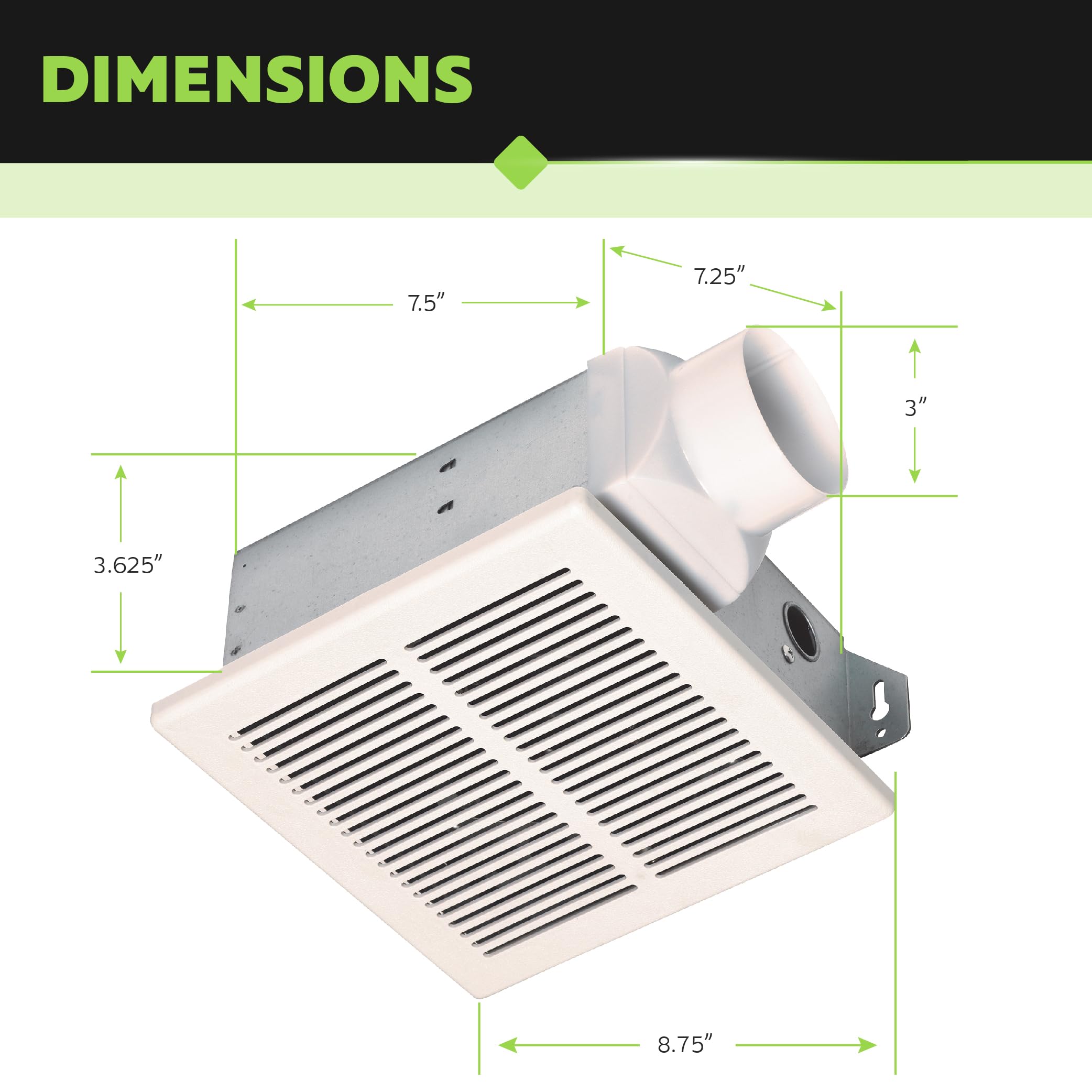 Homewerks 299650 Bathroom Fan Ceiling Mount Exhaust Ventilation, 4.0 Sones, 70 Cfm, White