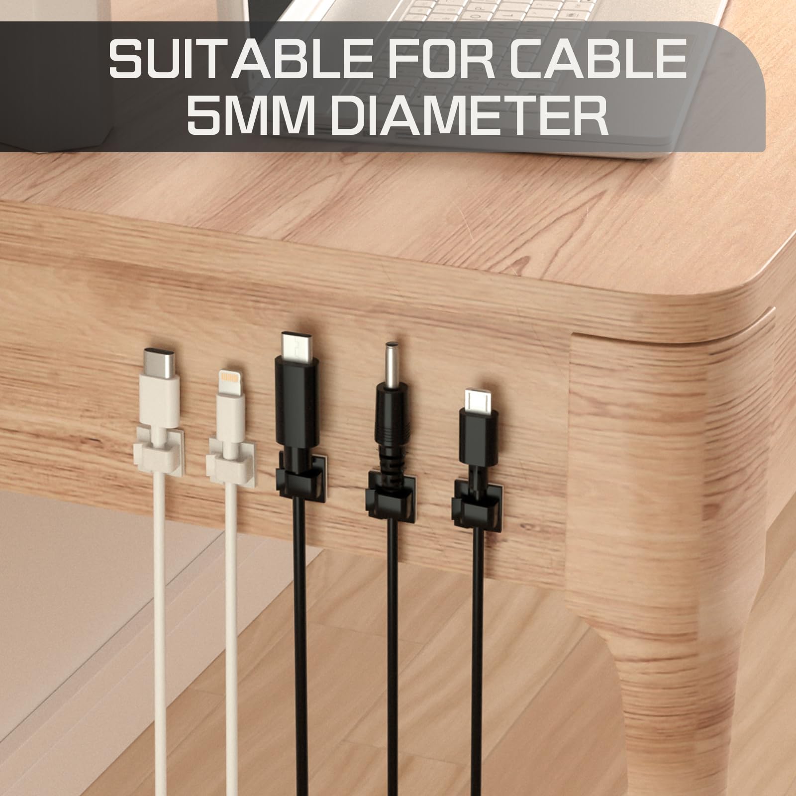 Kgrote 100Pcs Cable Clips, Adhesive Wire Clips Strong Cord Clips Wire Holders, Cable Management Clips For Desk, Wall, Car, Tv, E