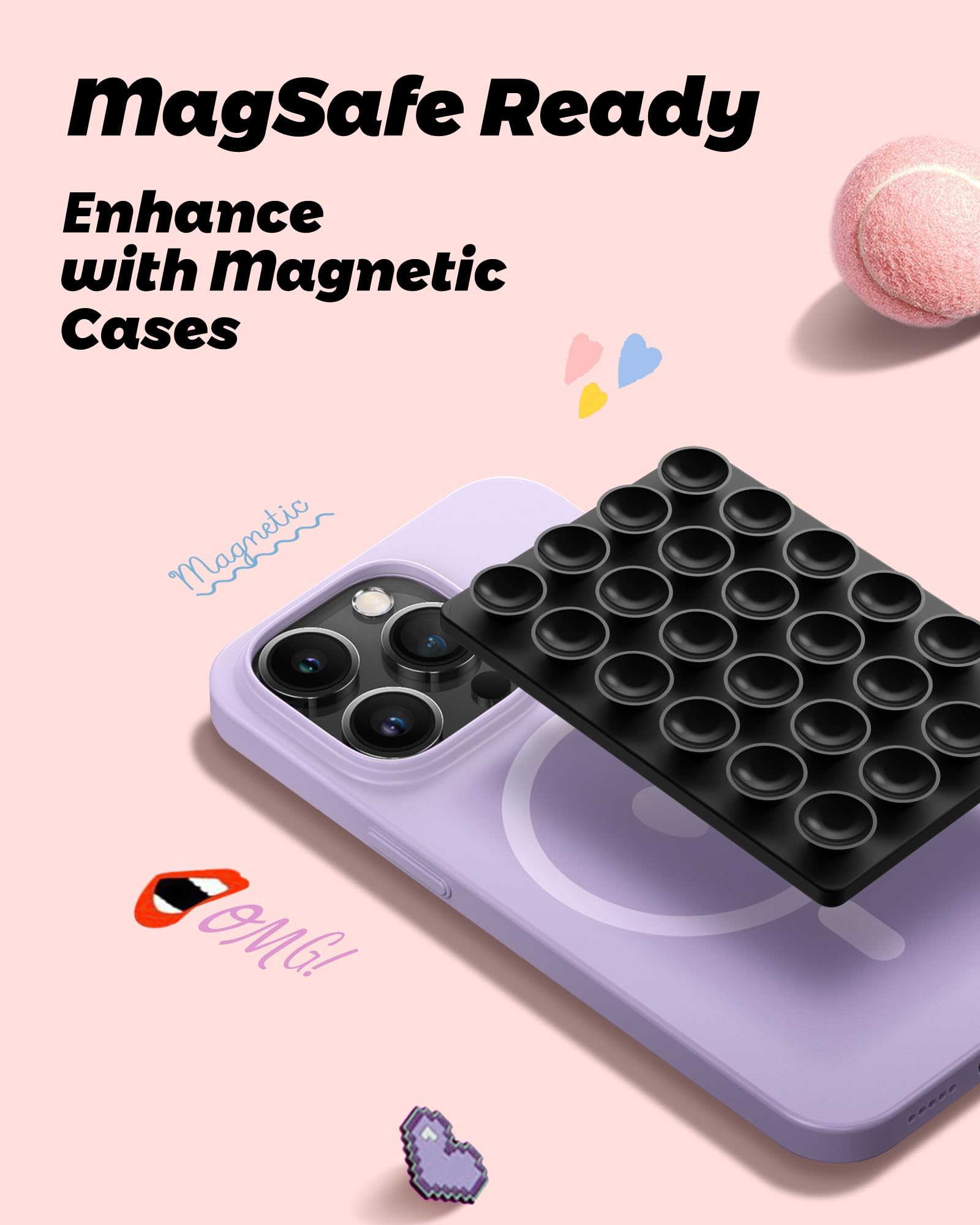 Amband Magnetic Sticky Phone Suction Grip For Magsafe, Removable For Wireless Charging, Durable Magnet Silicone Portable Mount S