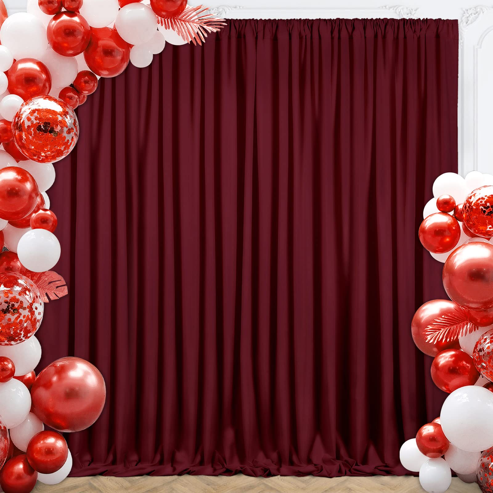 Luoluohouse 10Ftx8Ft Burgundy Backdrop Curtains Polyester Backdrop Fabric Home Party Backdrop Drapes For Wedding Backdrop Panels