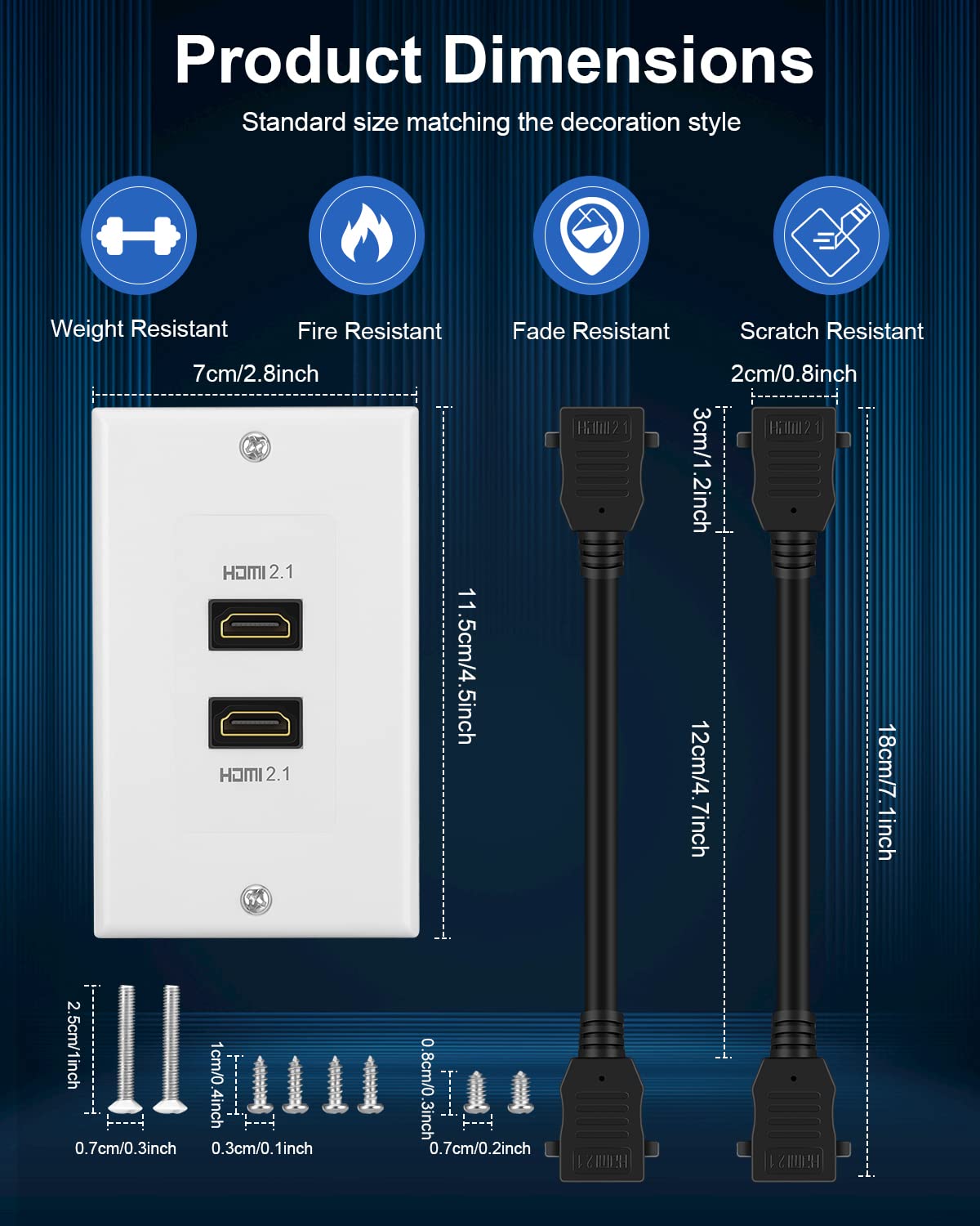 Hdmi 2.1 Wall Plate(2 Port), Electop 8K Hdmi Wall Outlet Pass Through, Supports 8K@60Hz And 4K@120Hz, 3D, Hdr, 48 Gbps, Fits Hom