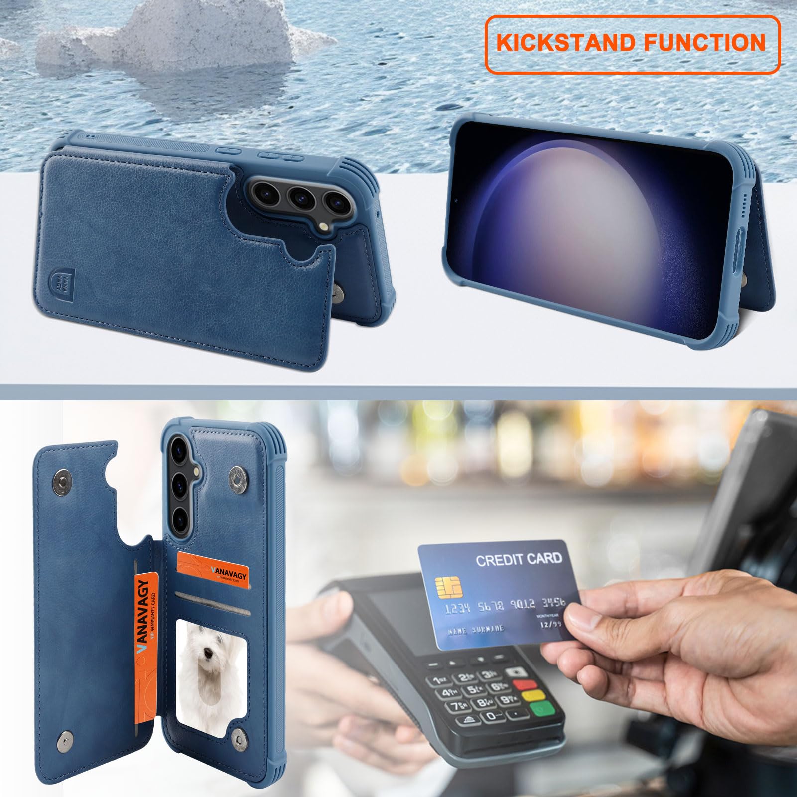 Vanavagy Wallet Case Compatible For Galaxy S23 Fe,Rfid Block Leather Flip Folio Phone Case Fits Magnetic Car Mount With Credit C