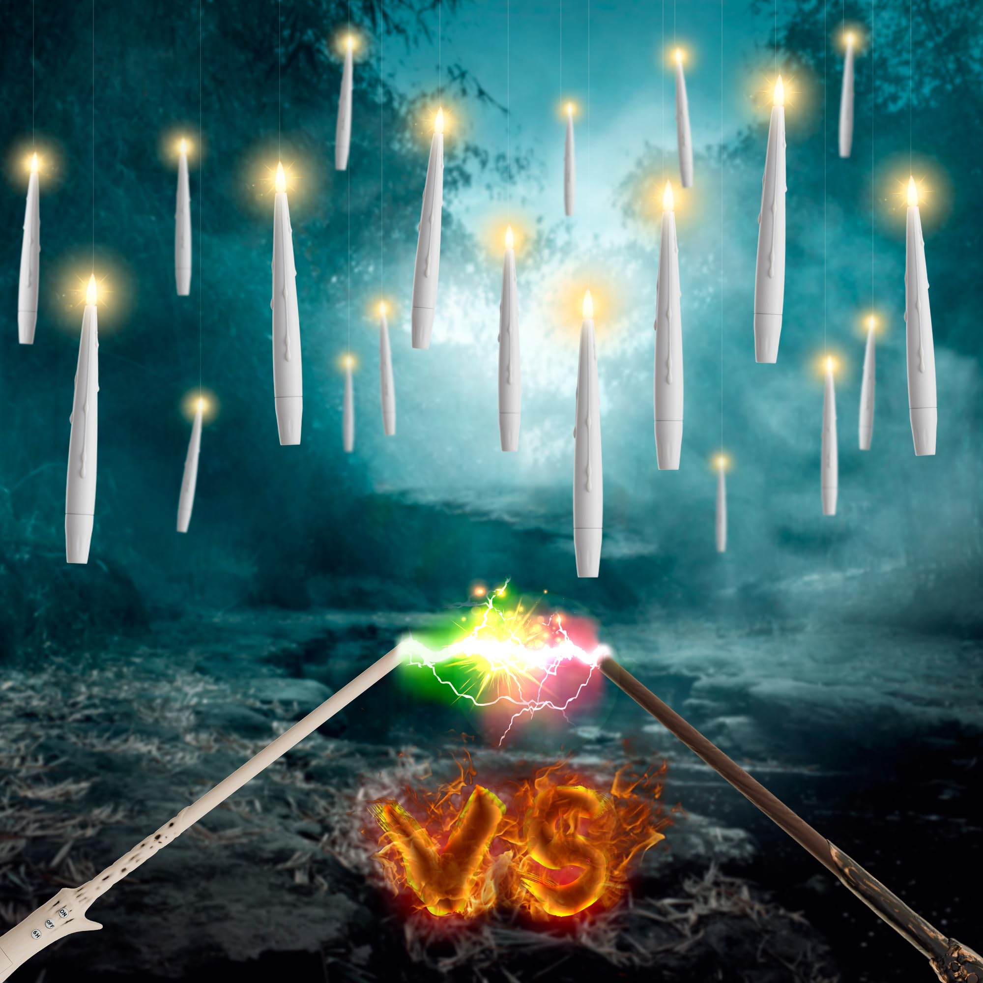 Joione Floating Candles With Wand, 20 Pack Halloween Flameless Candles Magic Hanging Taper Candles With 2 Wand Remotes, Battery