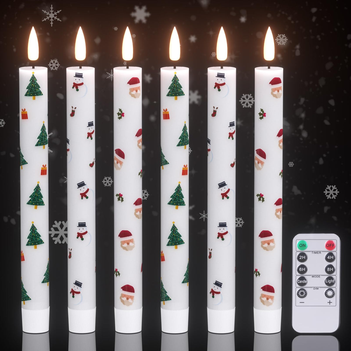 Dromance Christmas Flameless Taper Candles Battery Operated With Remote And Timer, Real Wax 3D Wick Flickering Led Taper Candles