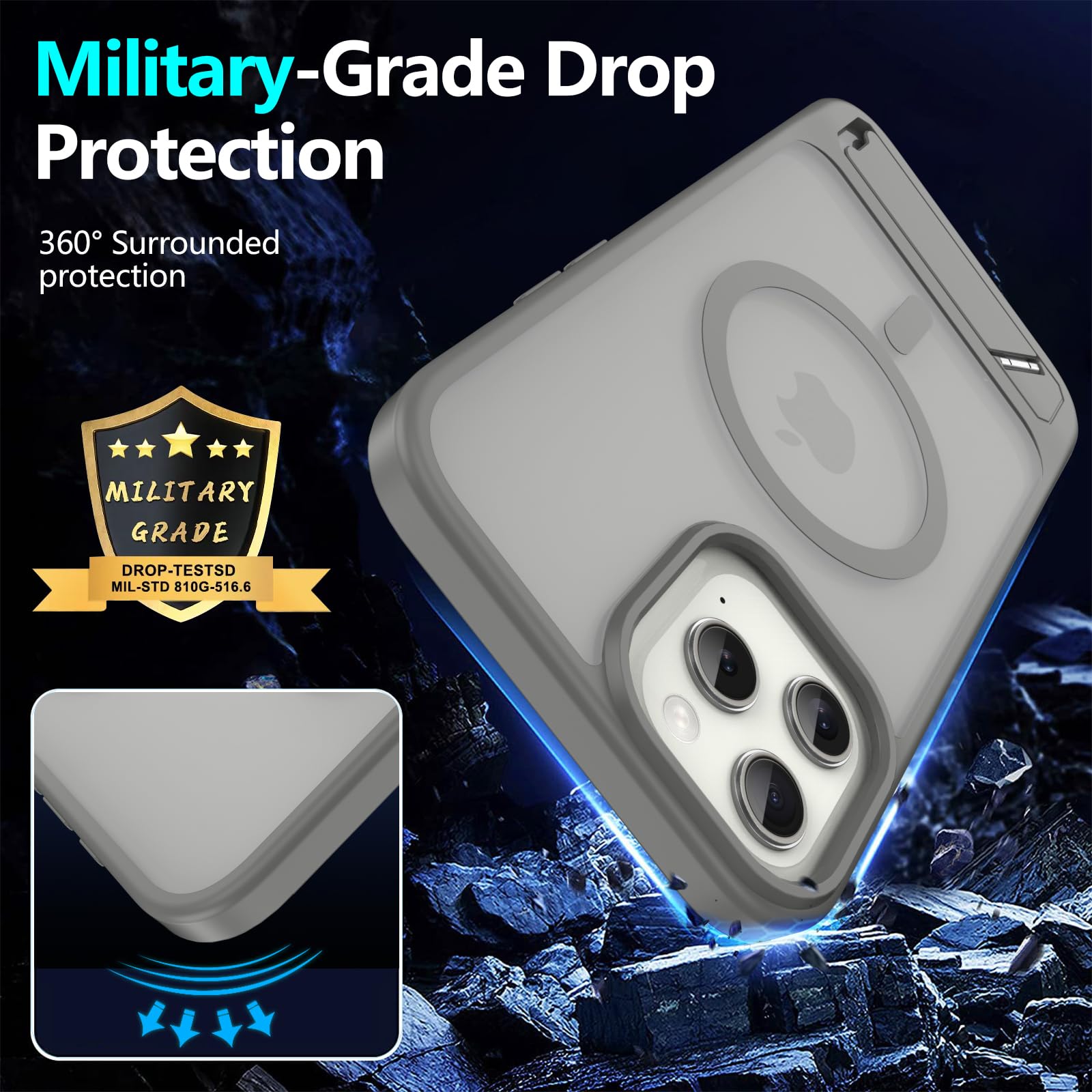 For Iphone 12 Pro Max Case: [Fit For Magsafe] Strong Magnetic & Invisible Stand, Military-Grade Protection With Screen Protector