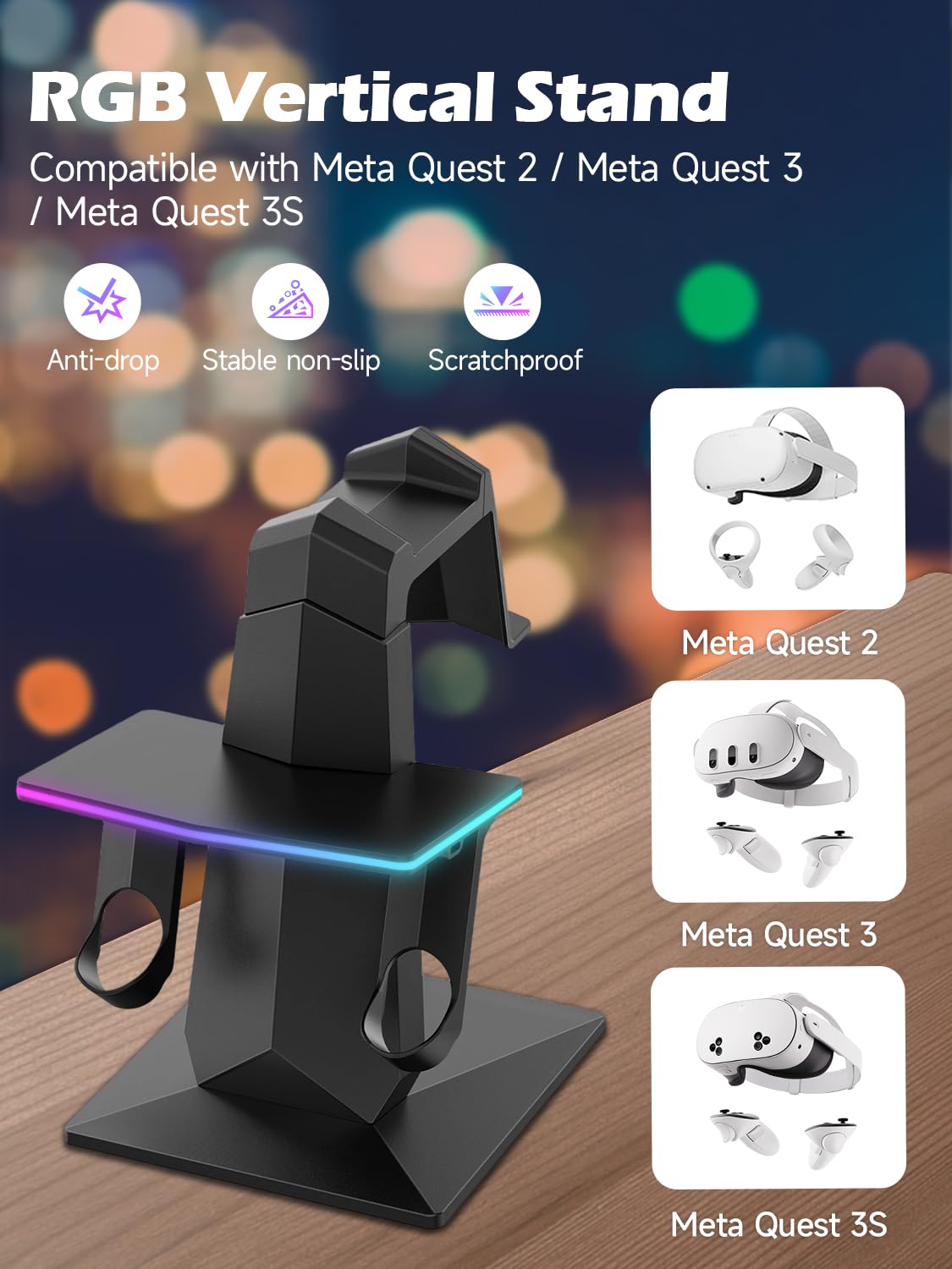 Charging Dock For Meta Quest 3S/3/2 Or Pro: Rgb Vertical Charging Station For Oculus Quest 3S/3, Charging Stand With 14-Color Rg