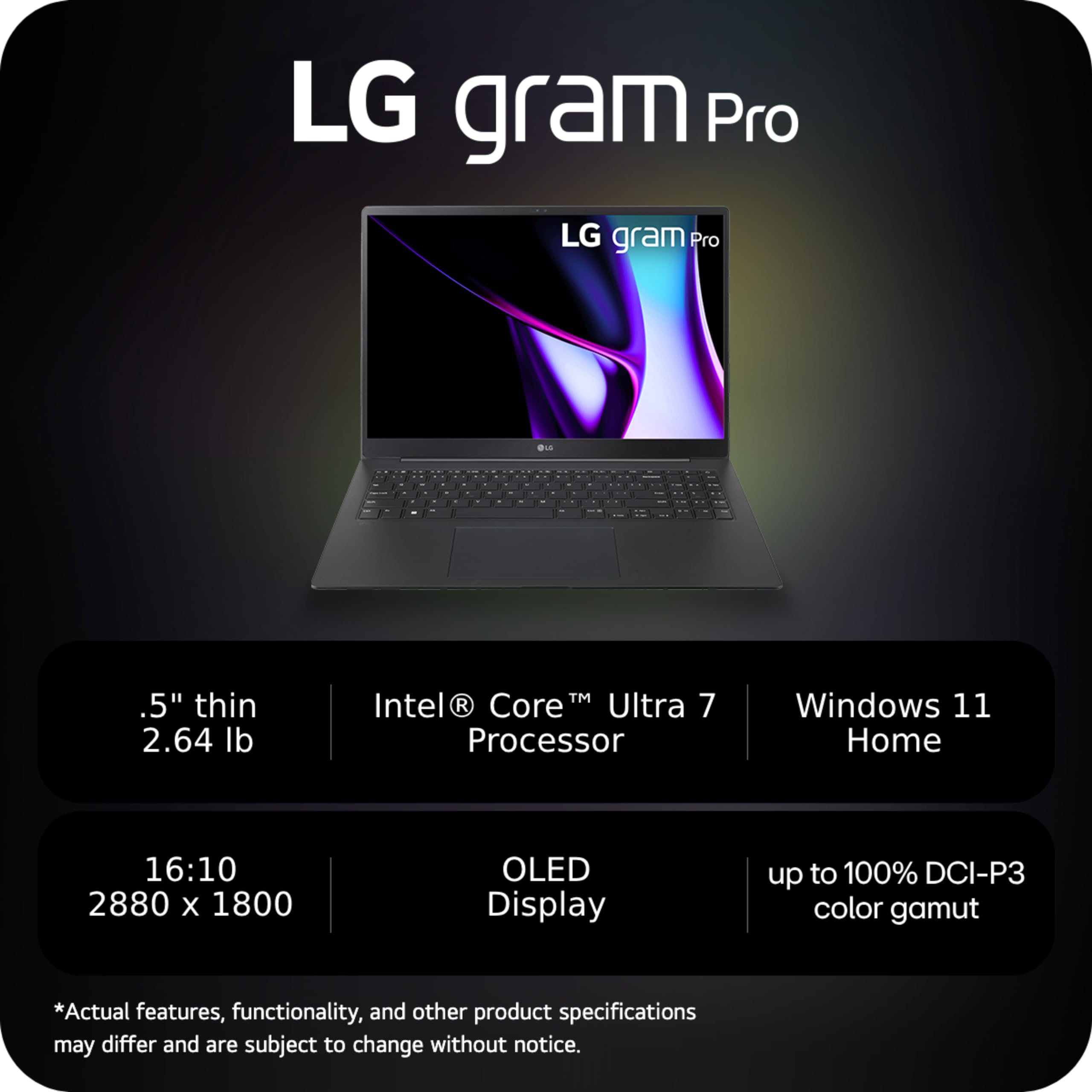 Lg Gram Pro 16 Inch Thin And Lightweight Laptop, Intel Evo Edition   Ai Enabled Intel Core Ultra 7, 32Gb Ram, 1Tb Ssd With Oled
