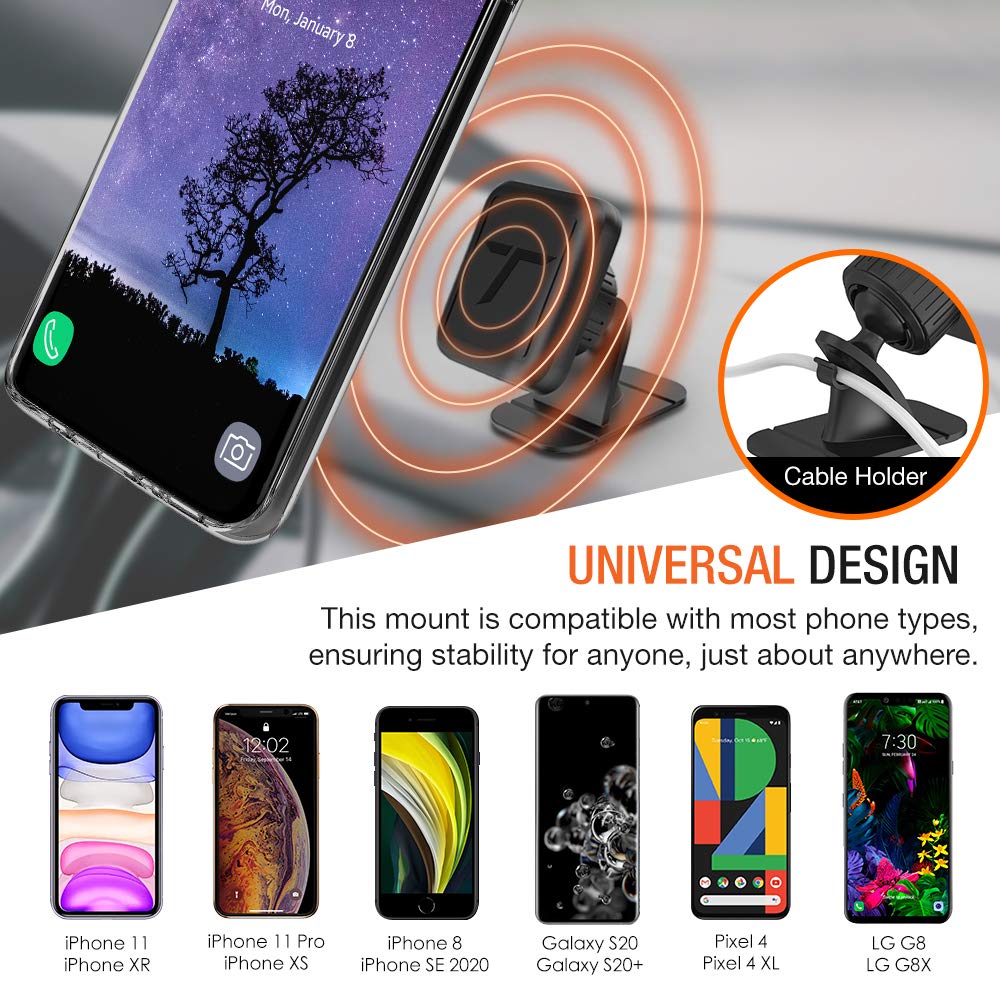 Trianium Magnetic Dash Car Mount Phone Holder Desk Stand Compatible With Iphone, Samsung, Huawei, Nokia, Lg, Moto Smartphone, St