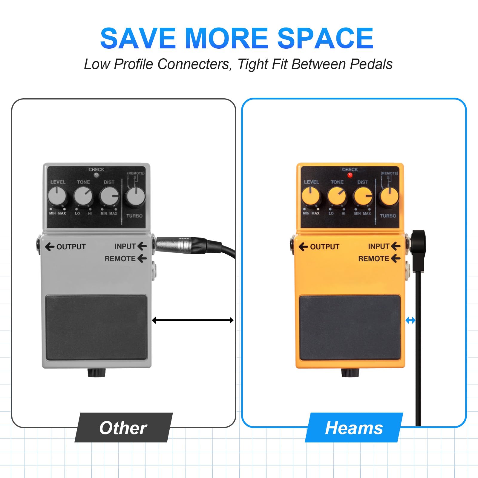 Heams Professional 6 Pack 12 Inch Guitar Patch Cables, Noise Free And Long Lasting Guitar Pedal Cable, Low Profile Save More Spa