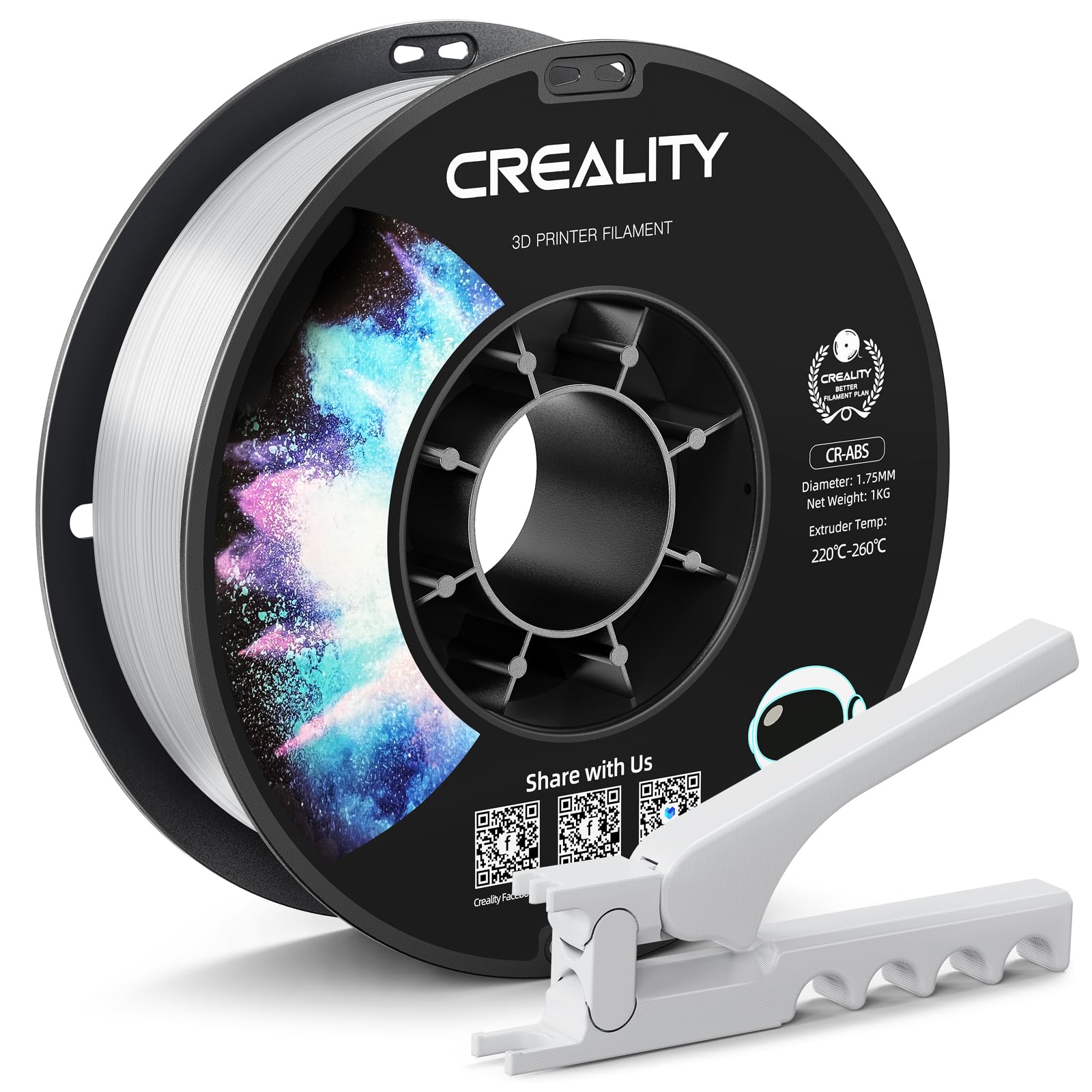 Creality ABS Filament 1.75mm White, Excellent Resistance, Odorless Non-Toxic, Stability, Tough, Neatly-Wound Spool, 1kg(2.2lbs) 