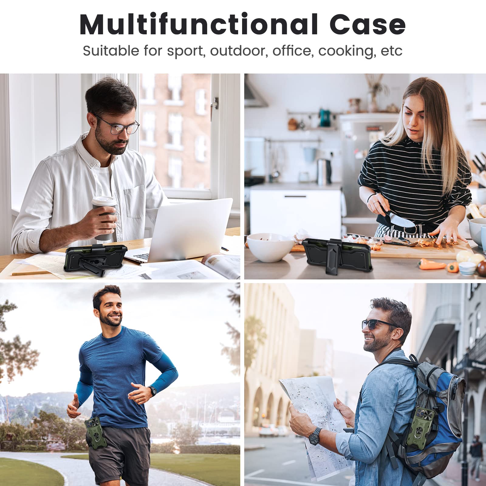 Caka For Iphone 13 Pro Max Case, Iphone 12 Pro Max Case With Kickstand & Belt Clip Holster Camera Cover With Built In 360    Rot