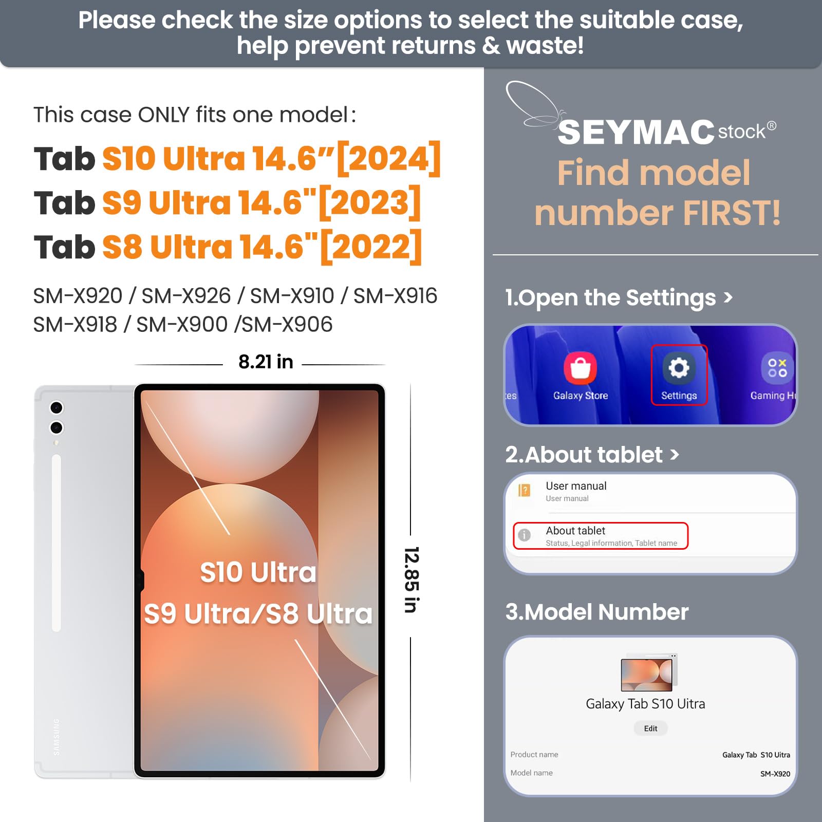 Seymac Stock Case For Samsung Galaxy Tab S10 Ultra / S9 Ultra Tablet Case 14.6   Protective With Screen Protector, Pen Holder,