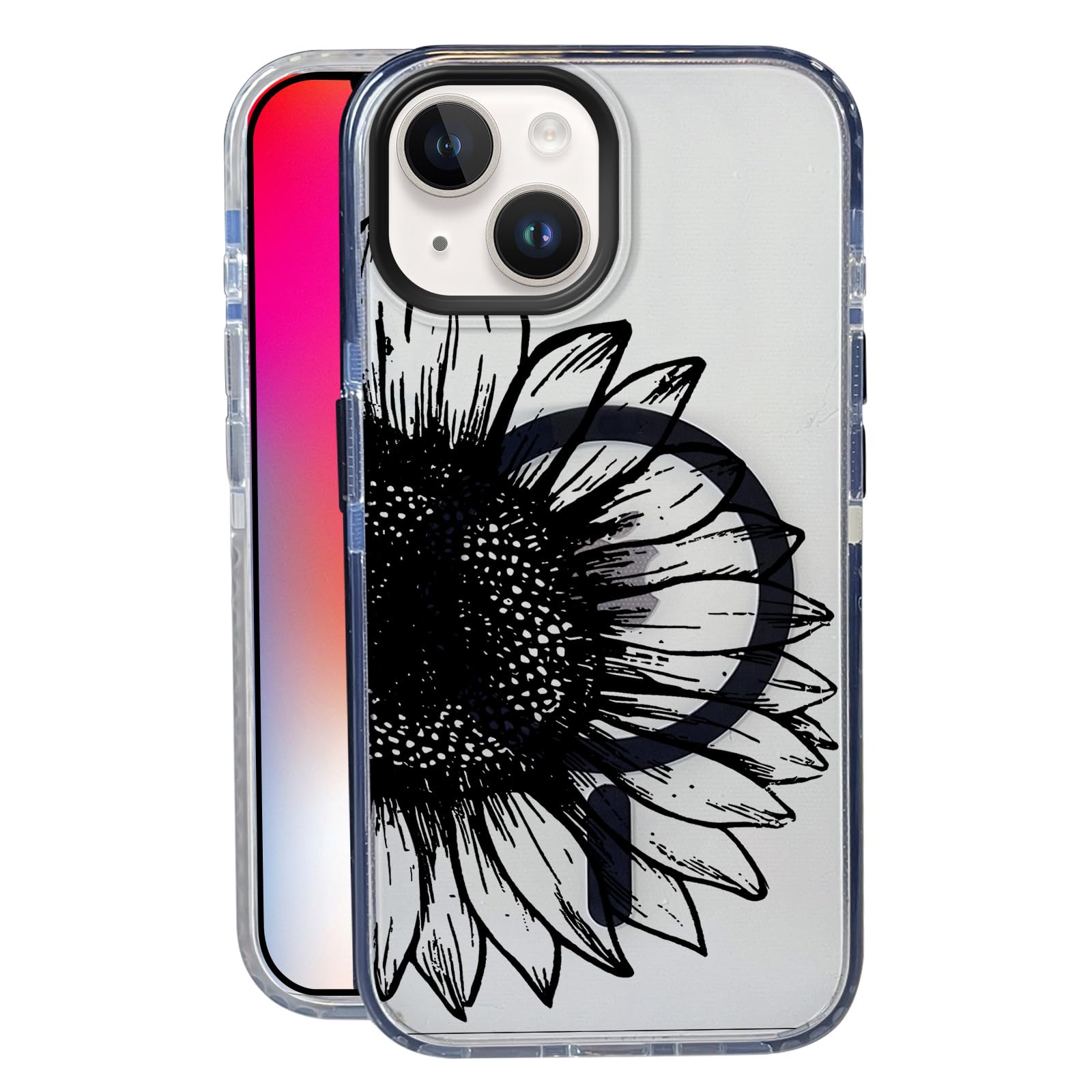 Nimeey Sunflower for iPhone 14 Case,MagSafe Compatible,Matte Soft Slim Shockproof Cover,Anti-Fingerprint,Anti-Yellowing,Anti-Scr