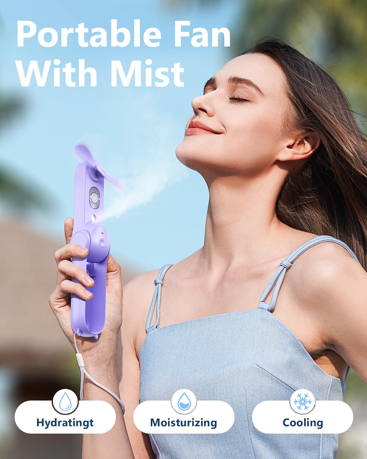 Sweetfull Portable Misting Fan, Handheld Personal Mister, Rechargeable Mini Spray Water Mist, For Kids Women Travel, Outdoors, H