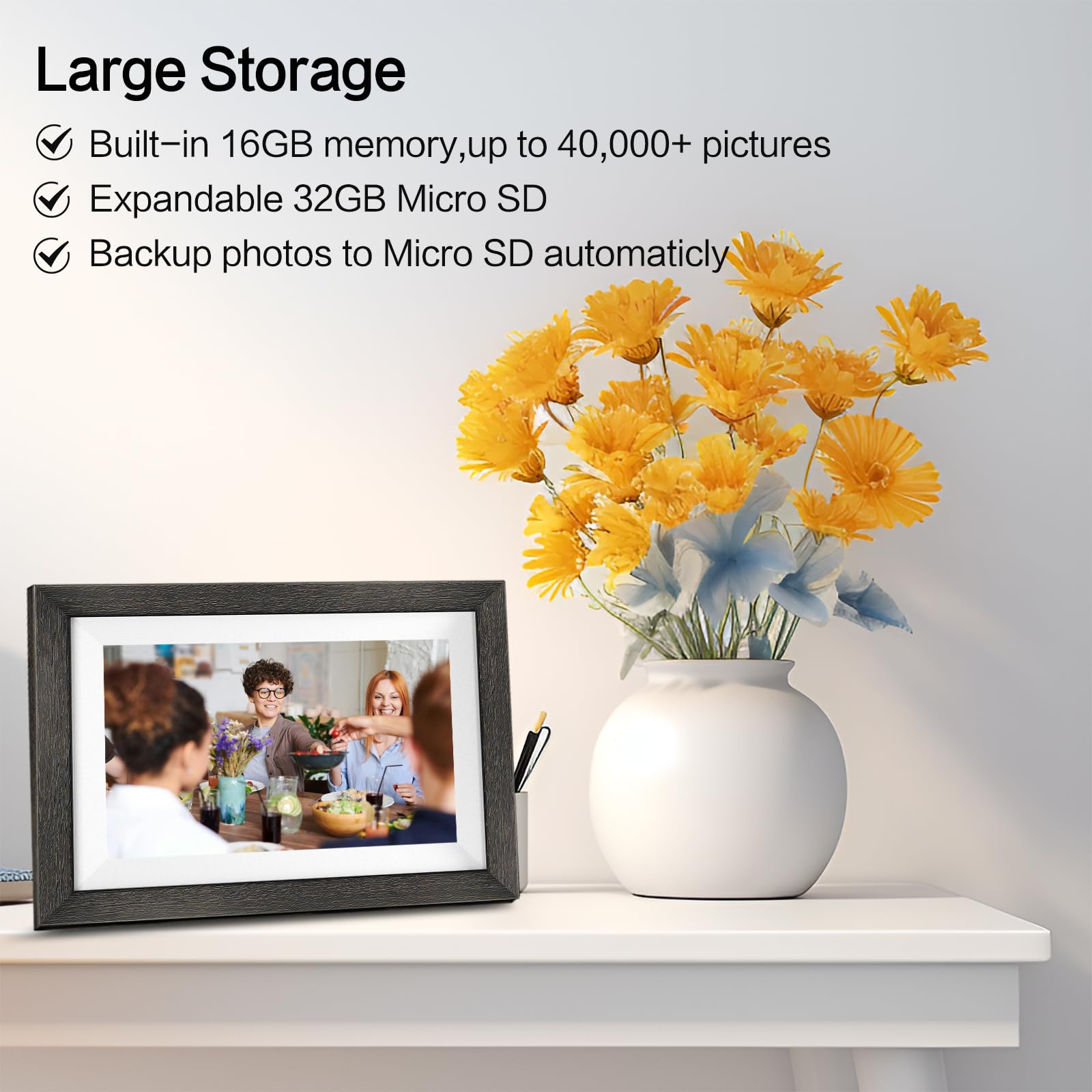 Frameo Digital Photo Frame,10.1 Inch Wifi Smart Digital Picture Frame With Hd Ips Touch Screen,Auto Rotate,Send Pictures From An