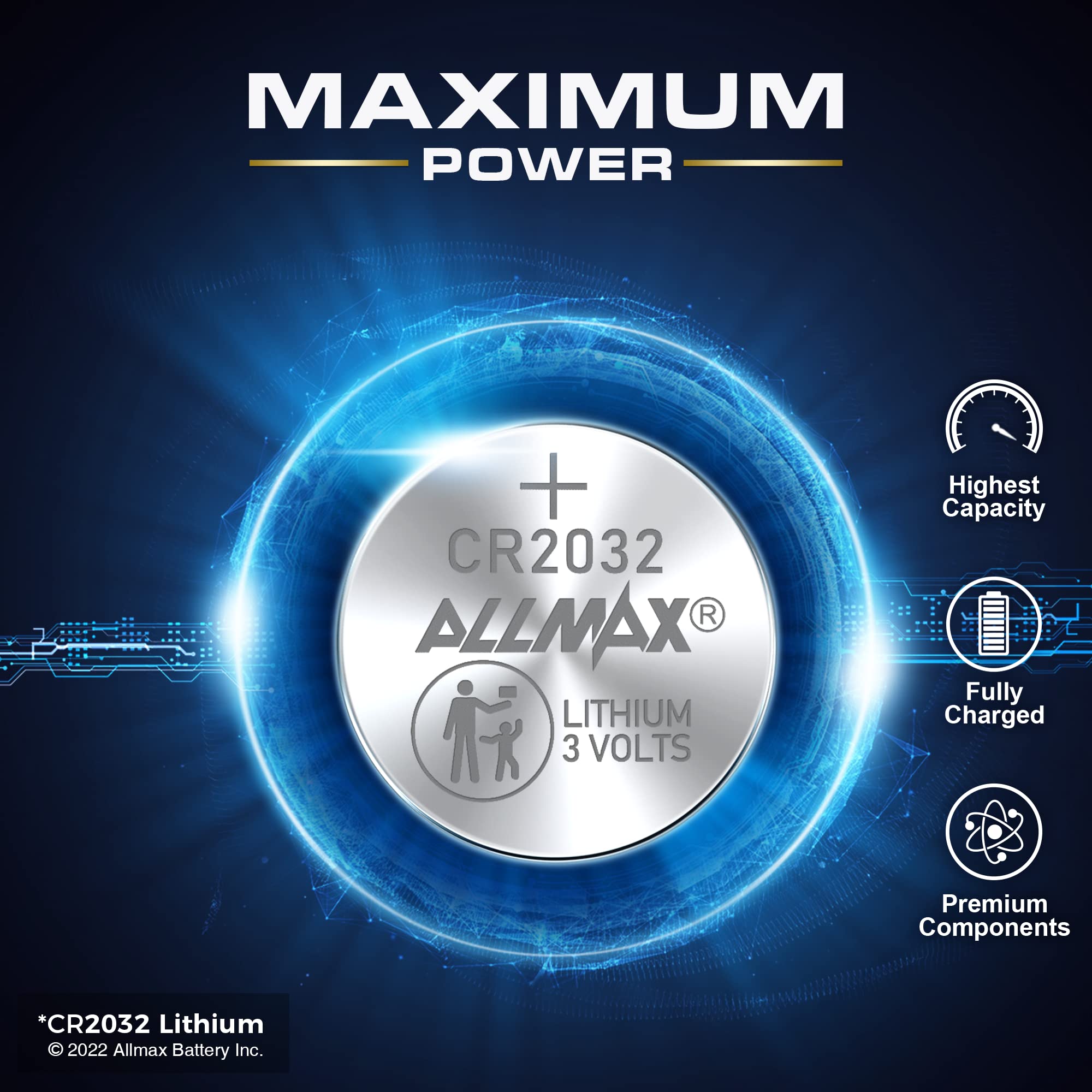 Allmax Cr2032 Lithium Coin Batteries (40 Count) - Longest Lasting, Leakproof Design, 10-Year Shelf Life, Ultimate Performance, P
