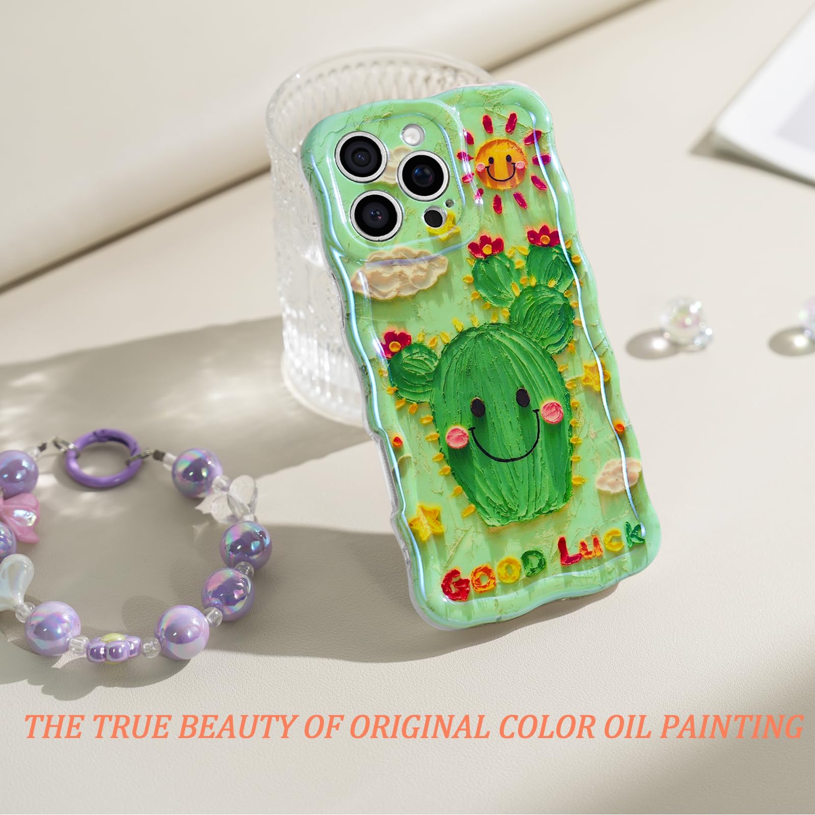 Sheheme For Iphone 12 Pro Case [With 9H Screen Protectors] Wave Bumper Colorful Oil Painting Flowers Print Blue Glossy Soft Tpu