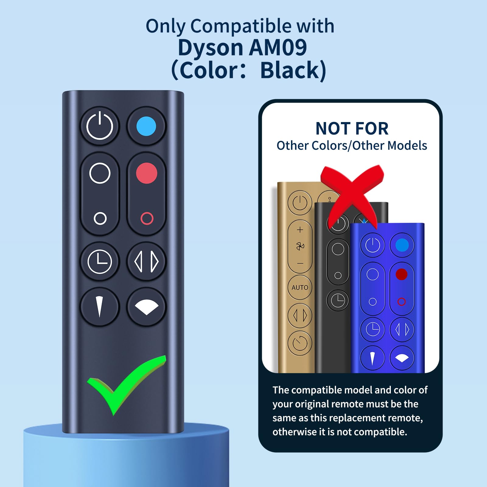 New Replacement Remote Control Compatible With Dyson Hot + Cool Tower Fan Heater Cooler Am09 (Black, Part Numeber: 966538 04)