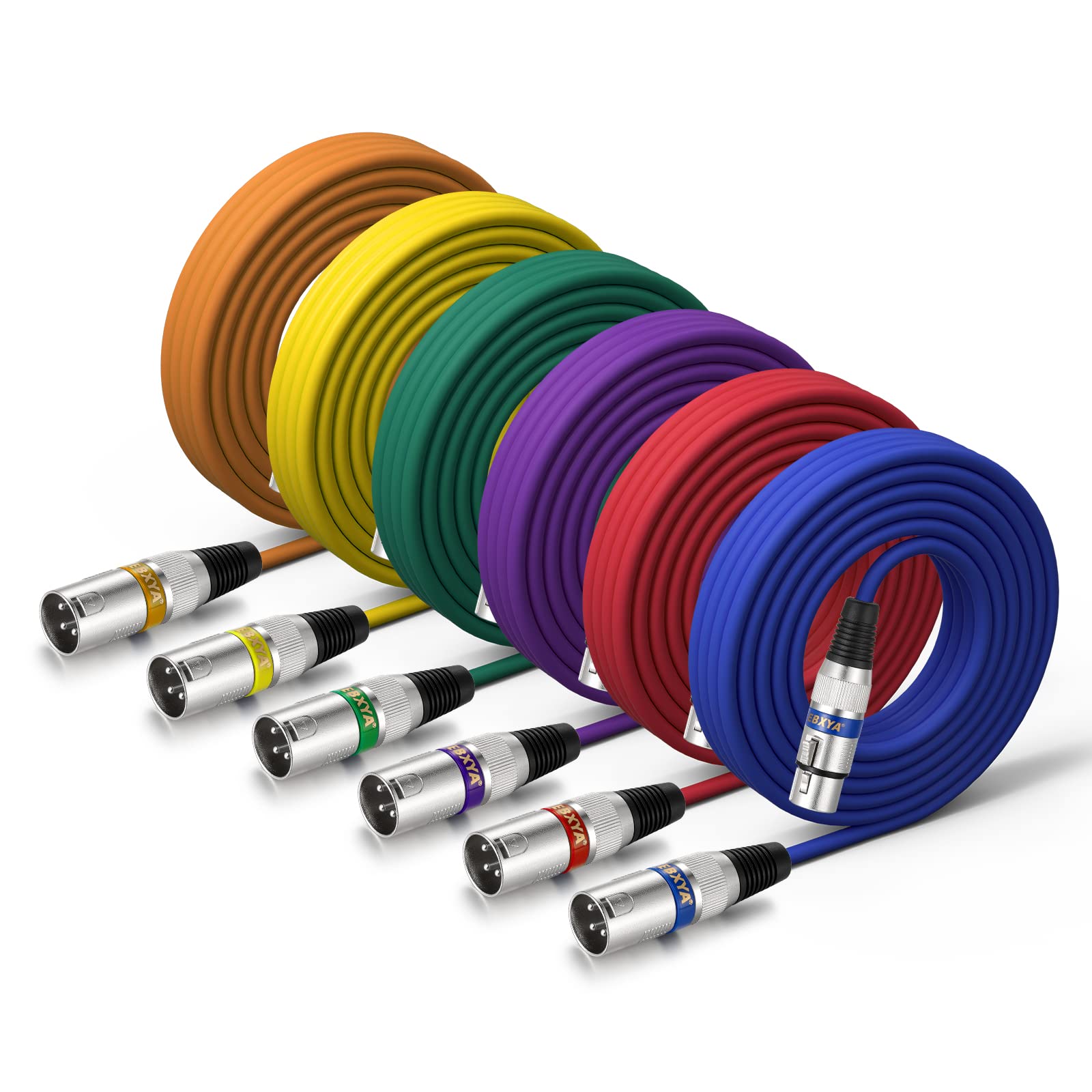 Ebxya Xlr Cables 25Ft 6 Packs   Xlr Male To Female 3 Pins Balanced Microphone Cable (Red, Orange, Yellow, Green, Blue, Purple)