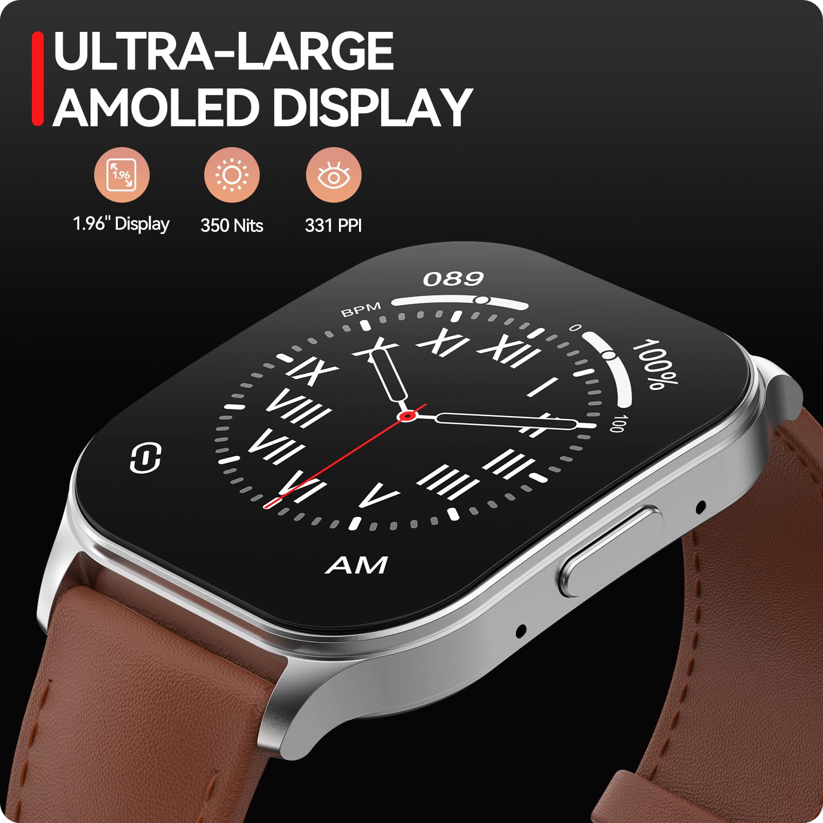 Anyloop Smart Watch For Men Women, 1.96'' Amoled Display, Fitness Watch(Answer/Make Call) With Heart Rate Sleep Spo2 Monitor,Ip6