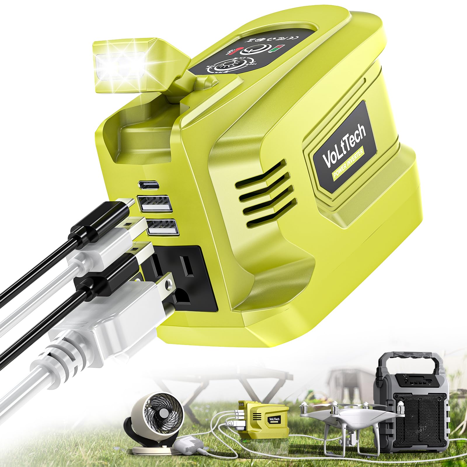 Volttech 200W Power Inverter For Ryobi 18V Battery, 18V To 110V 120V, Portable Power Station With Usb Charger Adapter, 2 Usb Por