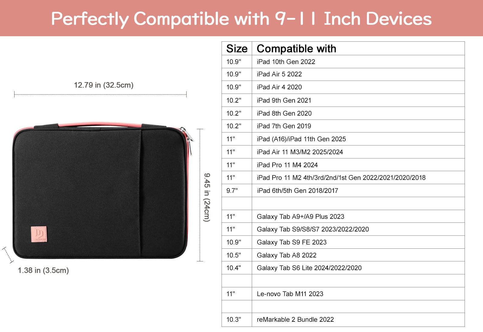 Dadanism 9-11 Tablet Sleeve Organizer Carrying Case With Handle For Ipad 10Th Gen 10.9, I Pad 9/8/7Th Gen 10.2, Ipad Air Pro 11,