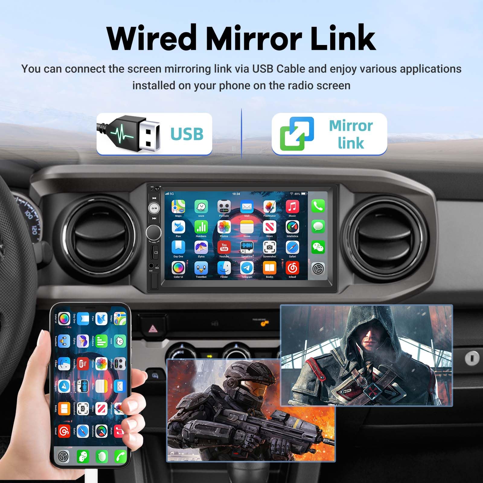 Double Din Car Stereo With Reverse Camera 7 Inch Touch Screen 2 Din Car Radio Support Mirror Link Bluetooth Swc Fm Aux In Tf Car