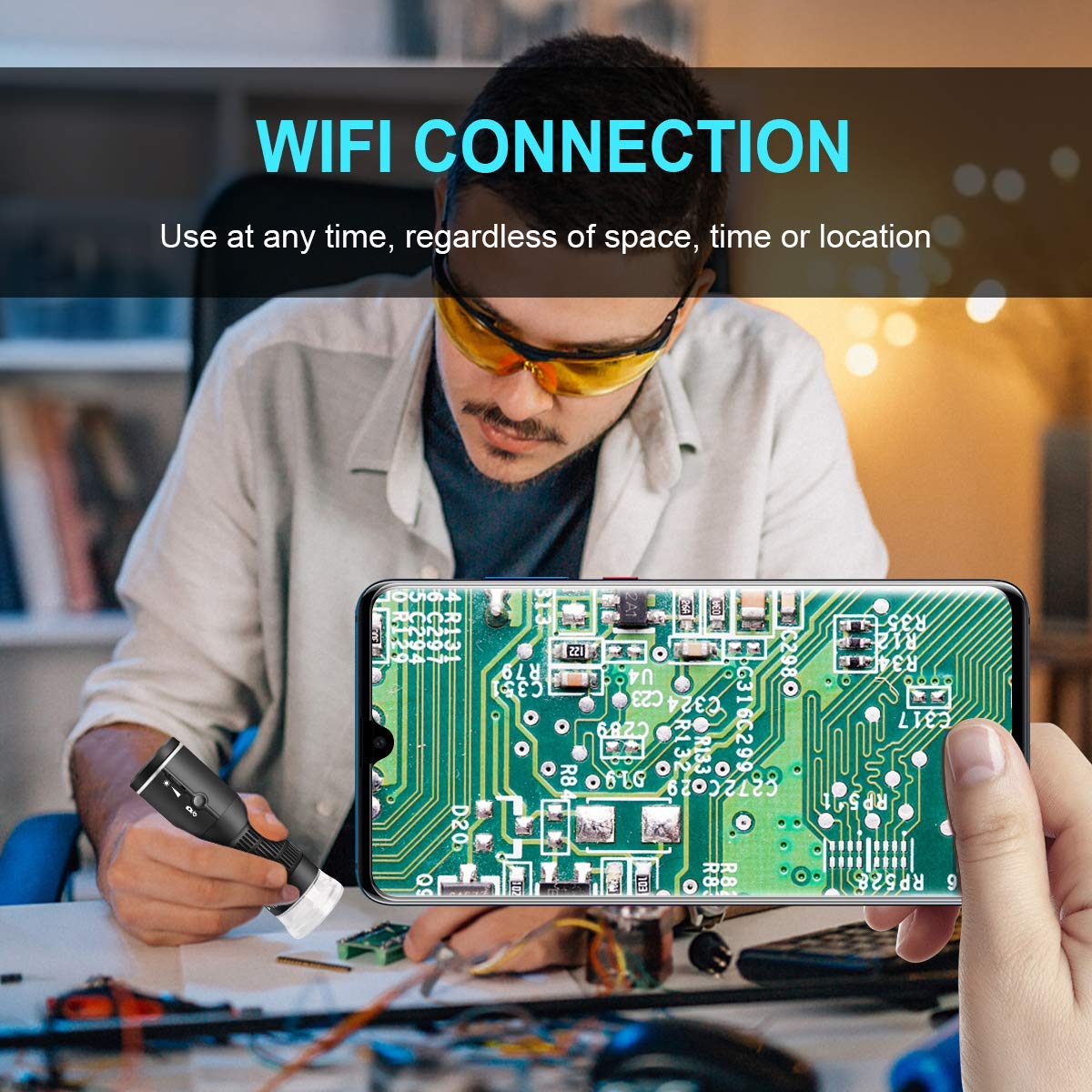 Cainda Wifi Digital Microscope For Iphone Android Phone Mac Windows, Hd 1080P/720P Video Record 50 1000X Magnification Wireless