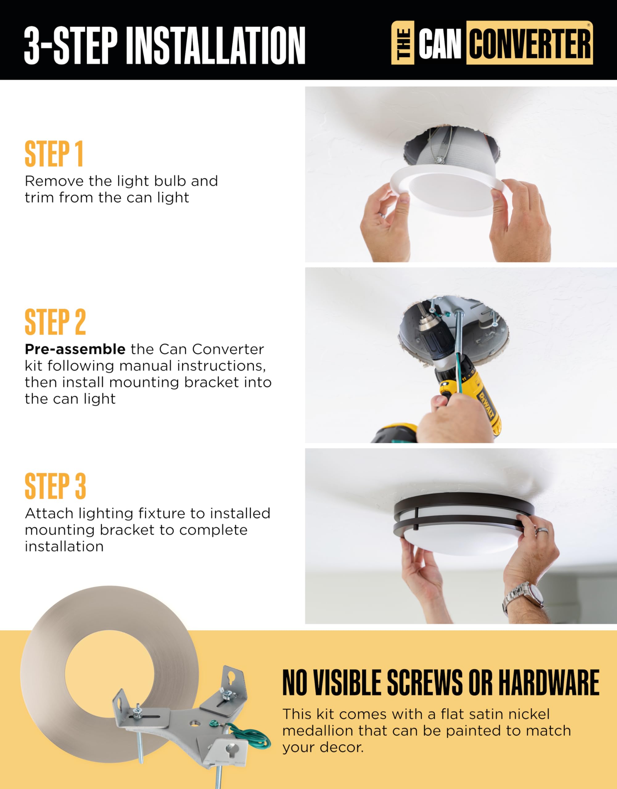 The Can Converter R56 Recessed Can Light Conversion Kit W/ 7 Flat Ceiling Medallion - Home Improvement For 5 & 6 Cans, Converter