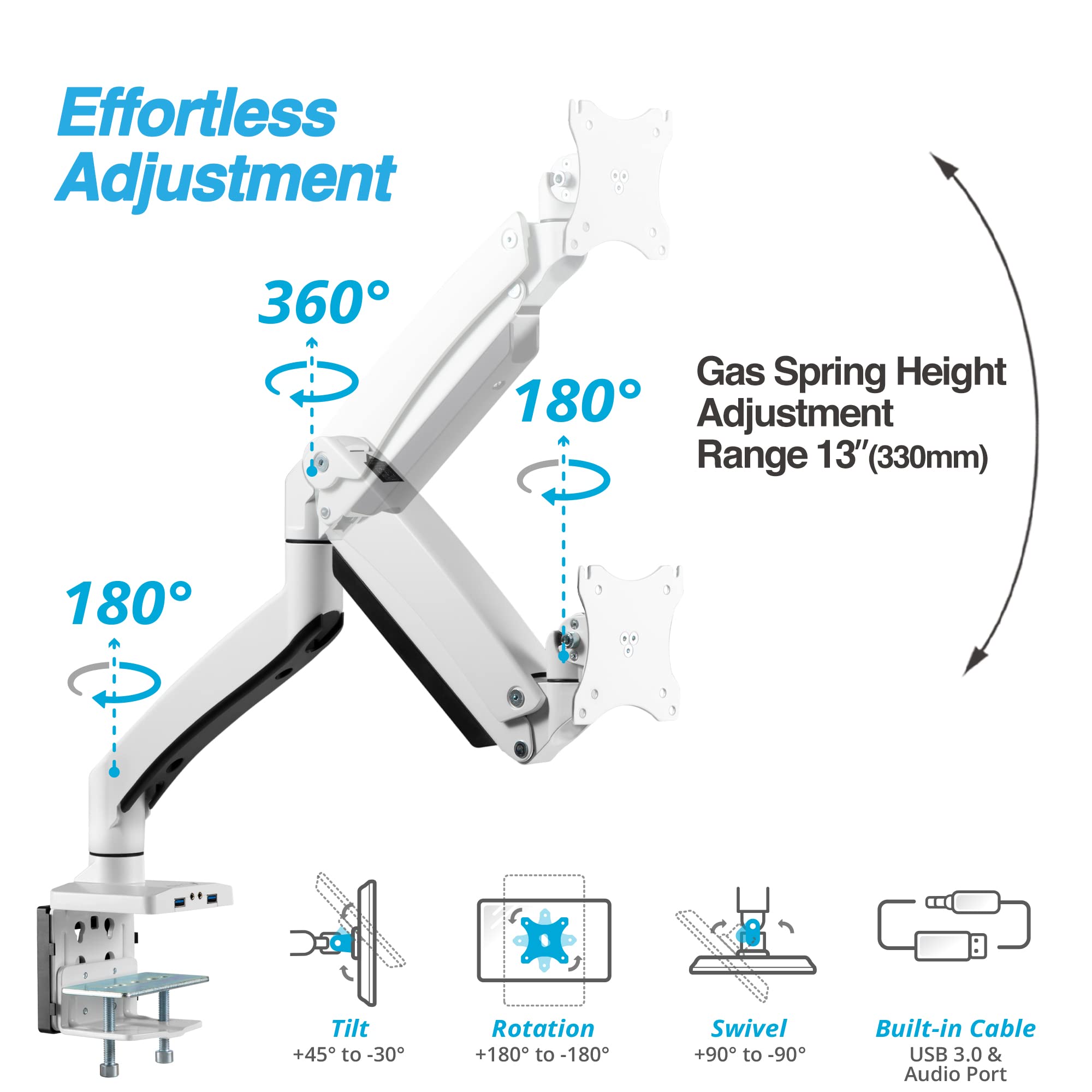 Avlt Single 17-49 Super Ultrawide Monitor Arm For Screens Up To 50 Lbs, Premium Aluminum Desk Stand, Adjustable Pneumatic Height