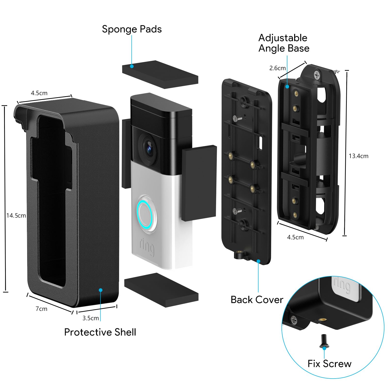 Anti Theft Video Doorbell Angle Mount, 45 To 135 Degree Adjustable Ring Camera Holder Doorbell Door Mount For Apartment, Compati