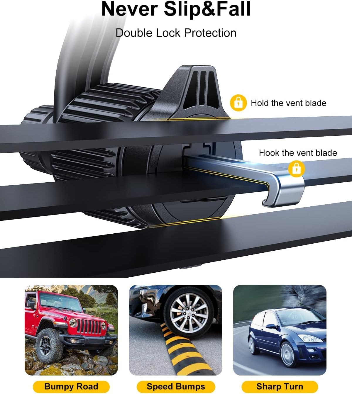 Rorhxia Gold Car Vent Phone Mount, [Never Blocking Vent, Enjoy The Comfort Of The A/C] Hands-Free Universal Extension Clip Air P