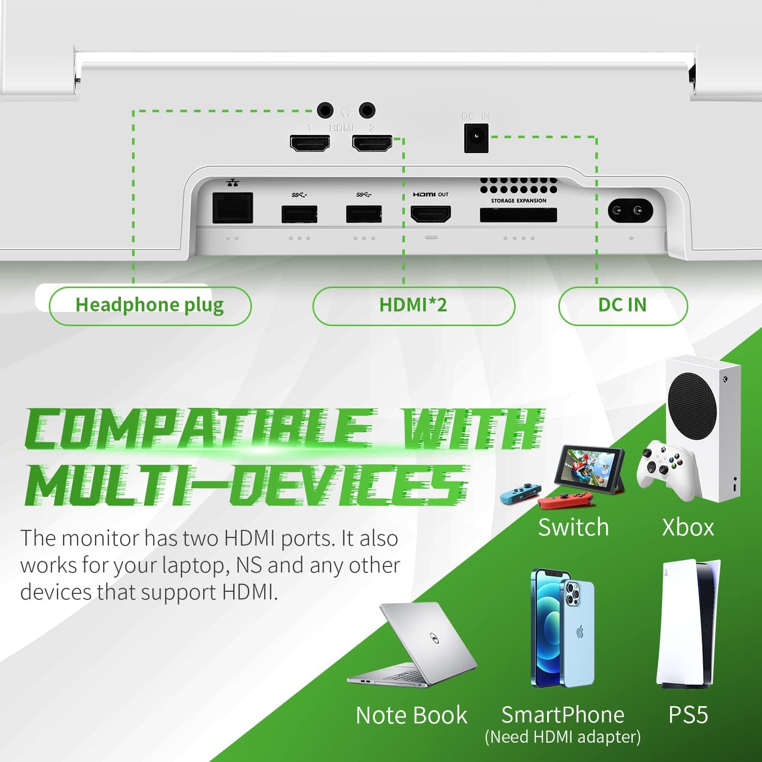 G-STORY 14" Portable Gaming Monitor for Xbox Series S, 1080P IPS, HDR, Freesync, Black