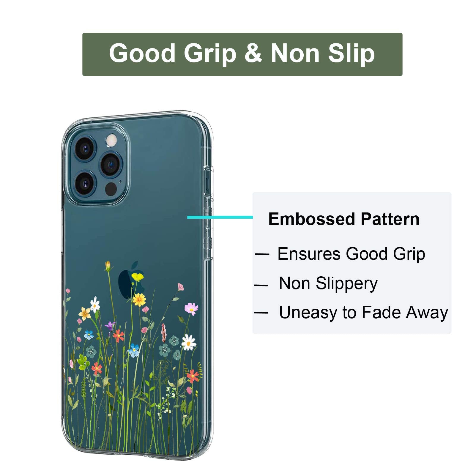 Unov Case Compatible With Iphone 12 Iphone 12 Pro Case Clear With Design Slim Protective Soft Tpu Bumper Embossed Pattern 6.1 In