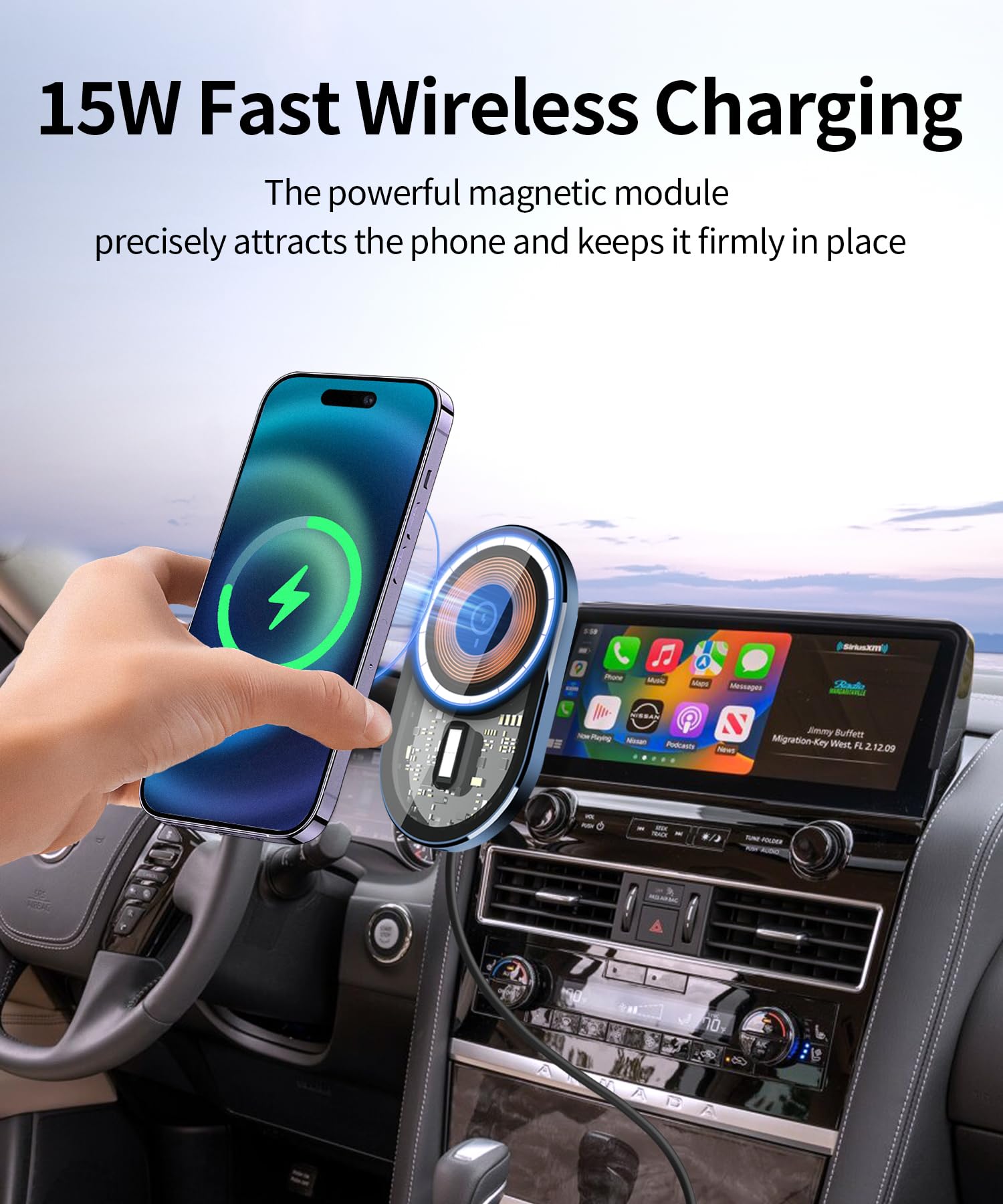 Masergogo Wireless Charging Car Phone Holder For Nissan Armada 2021-2024 Accessories 12.3 Inch Screen Fixed Clip,360 Rotation Ca