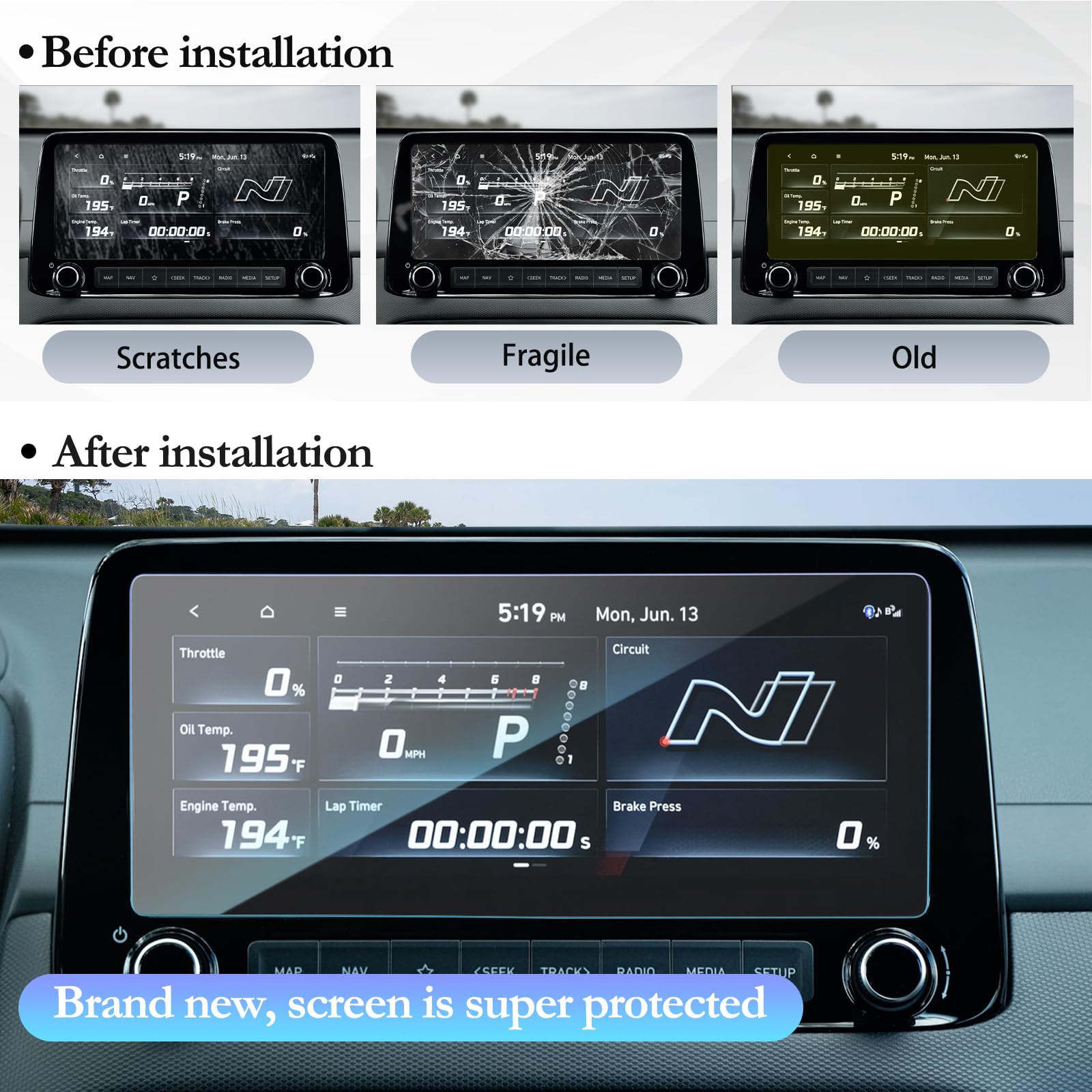 Sktu For 2022 2023 Hyundai Kona Screen Protector For 2022 2023 Hyundai Kona N Line/Limited/N 10.25 Inch Screen Protector 2022 2023 Kona Os 10.25 Inch Navigation Display 2023 Kona Accessories Tempered