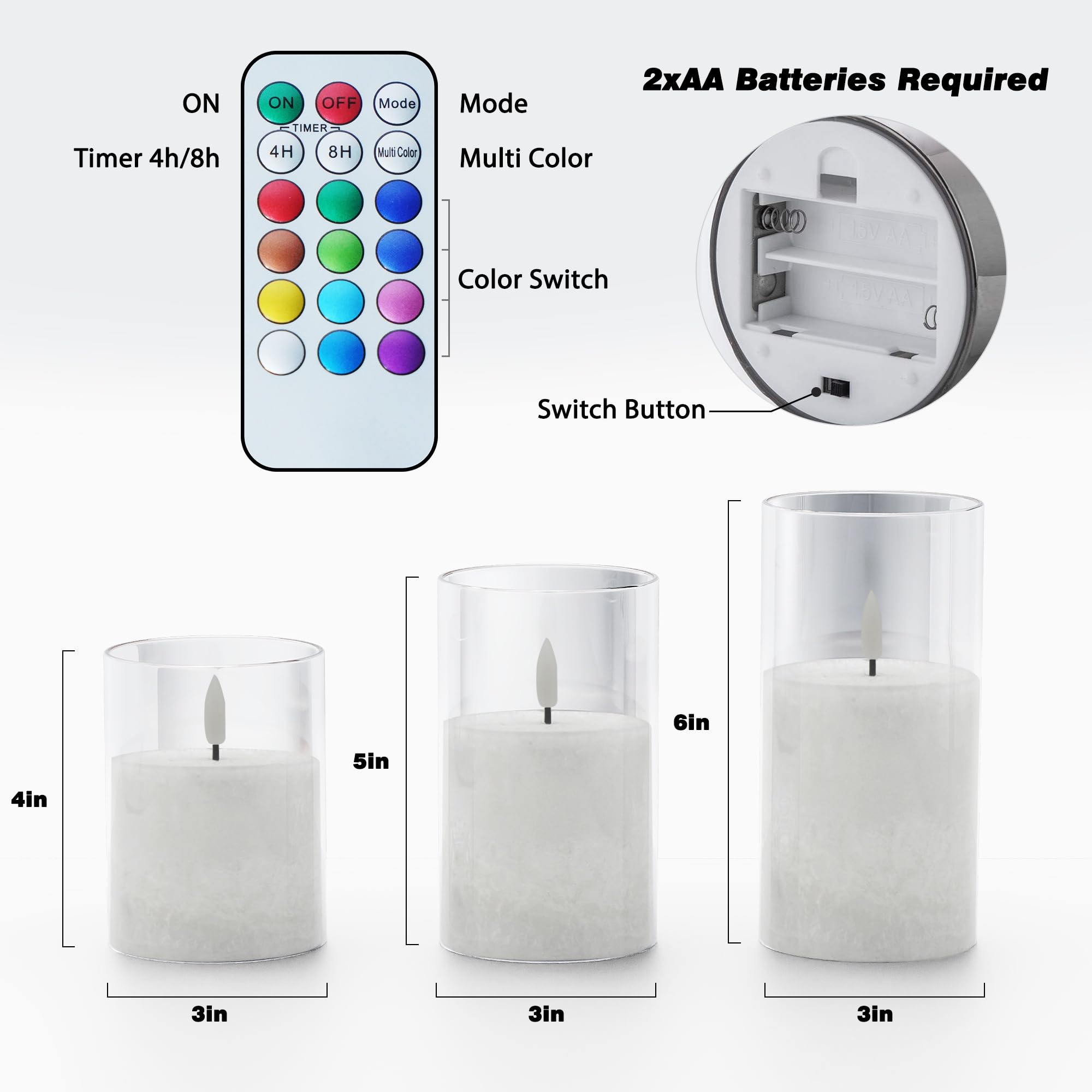 12Colors Flickering Flameless Candles With Remote & Timer, Real Wax Battery Operated Candles With Flickering Flame, Multi Color