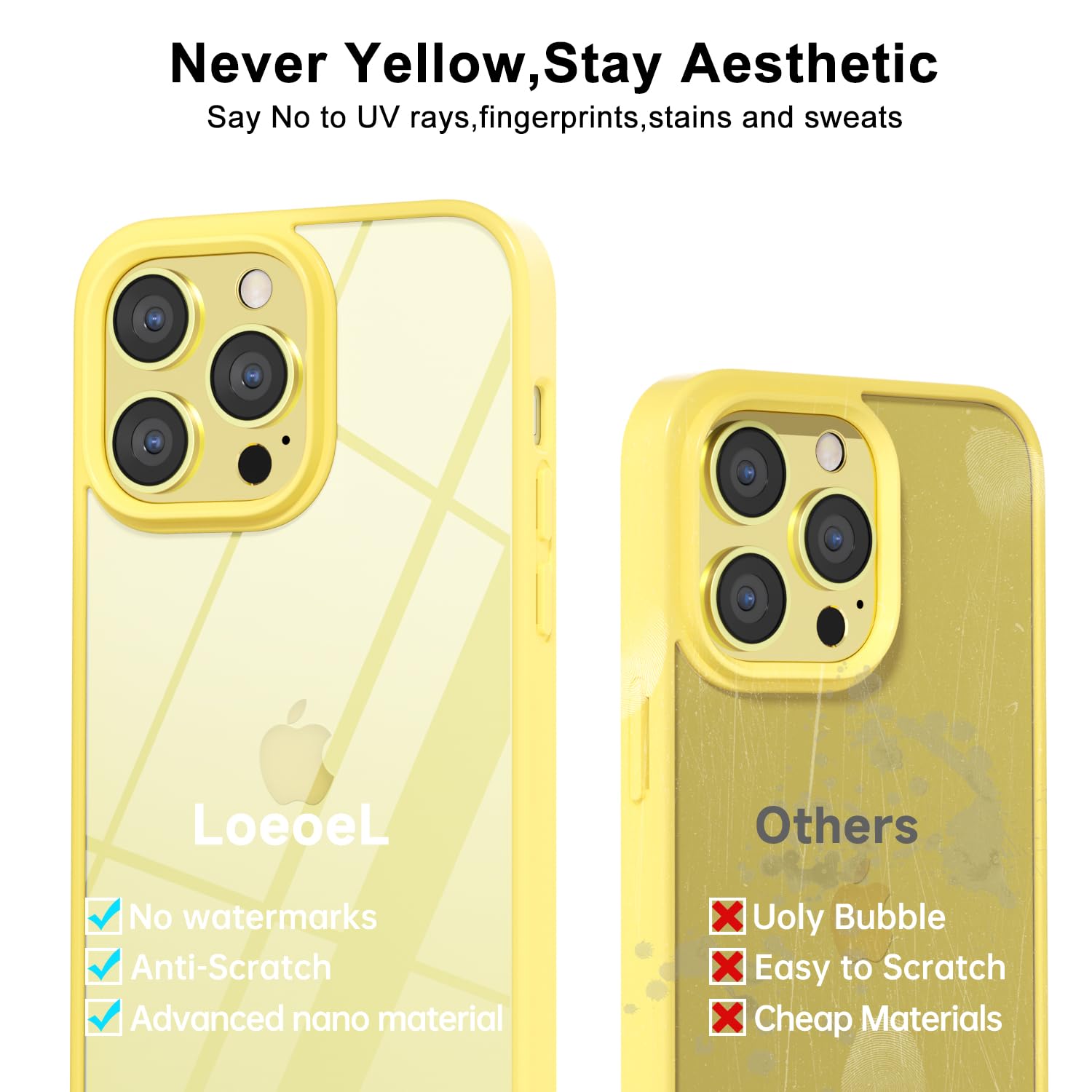 Loeoel For Iphone 14 Pro Max Case Clear, Transparent Hybrid 14 Pro Max Case [Hard Plastic & Soft Silicone Bumper] Acrylic Non Ye